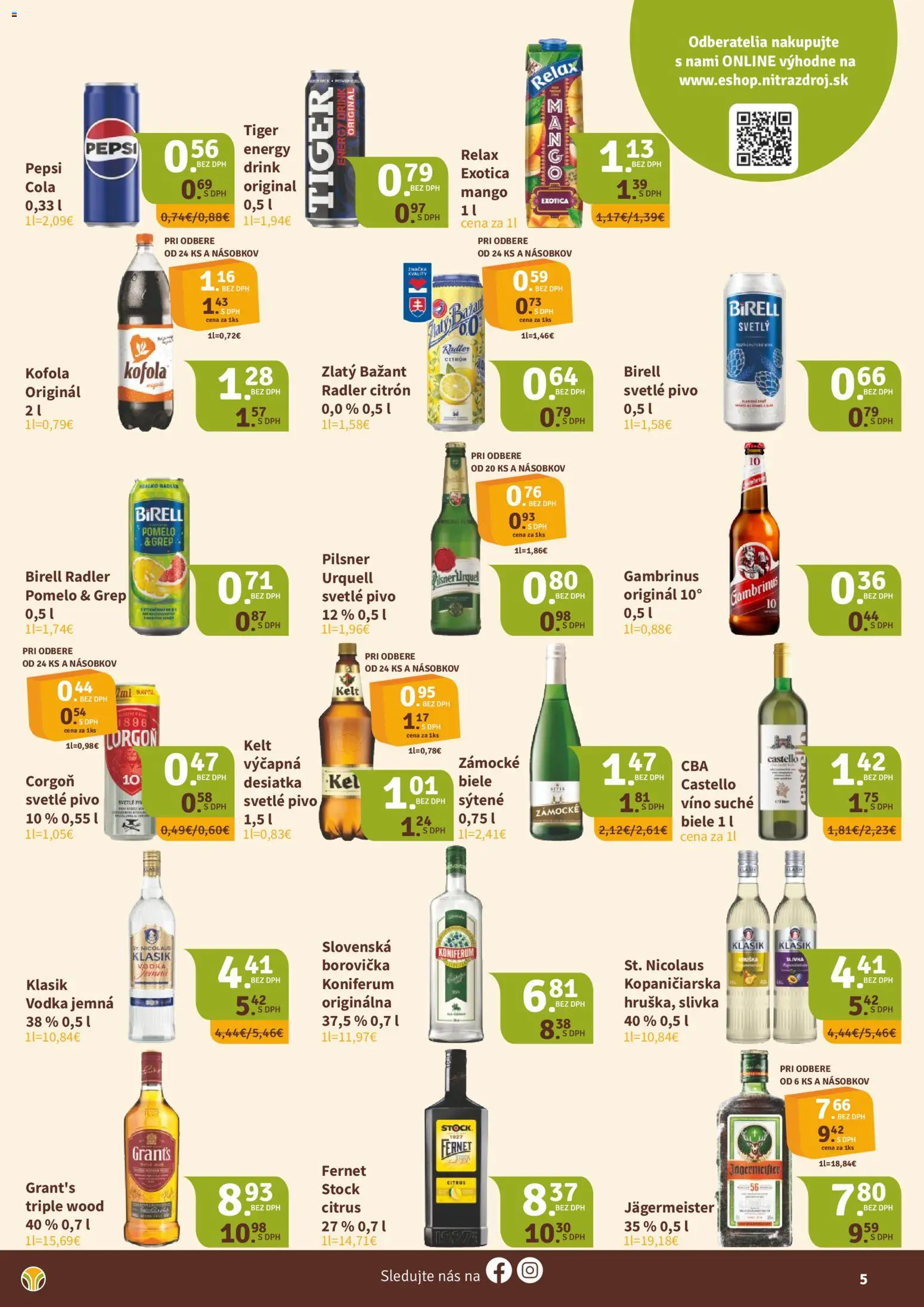 Nové Nitrazdroj akcie – leták je platný od 08.01.2026 | Strana: 5 | Produkty: Jägermeister, Víno, Borovička, Pepsi
