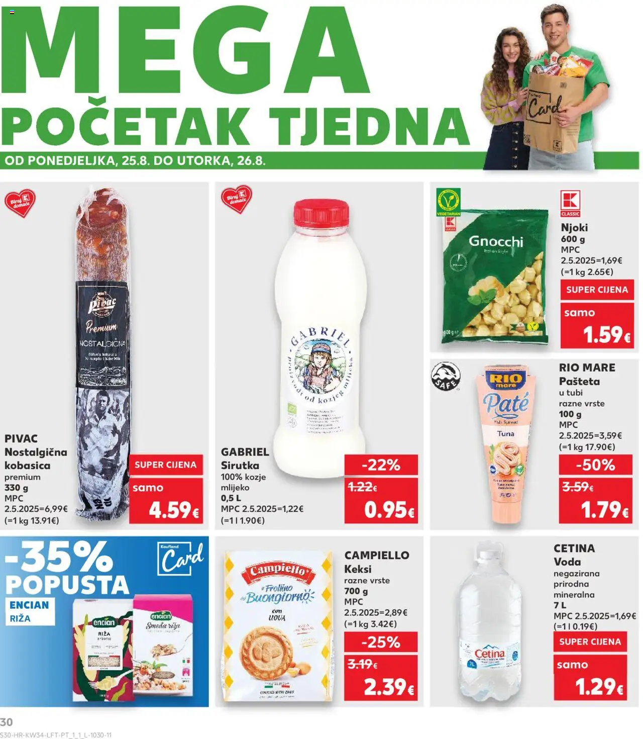 Kaufland katalog | vrijedi od 20.08.2025 | Stranica: 30 | Proizvodi: Keksi, Njoki, Voda, Kobasica