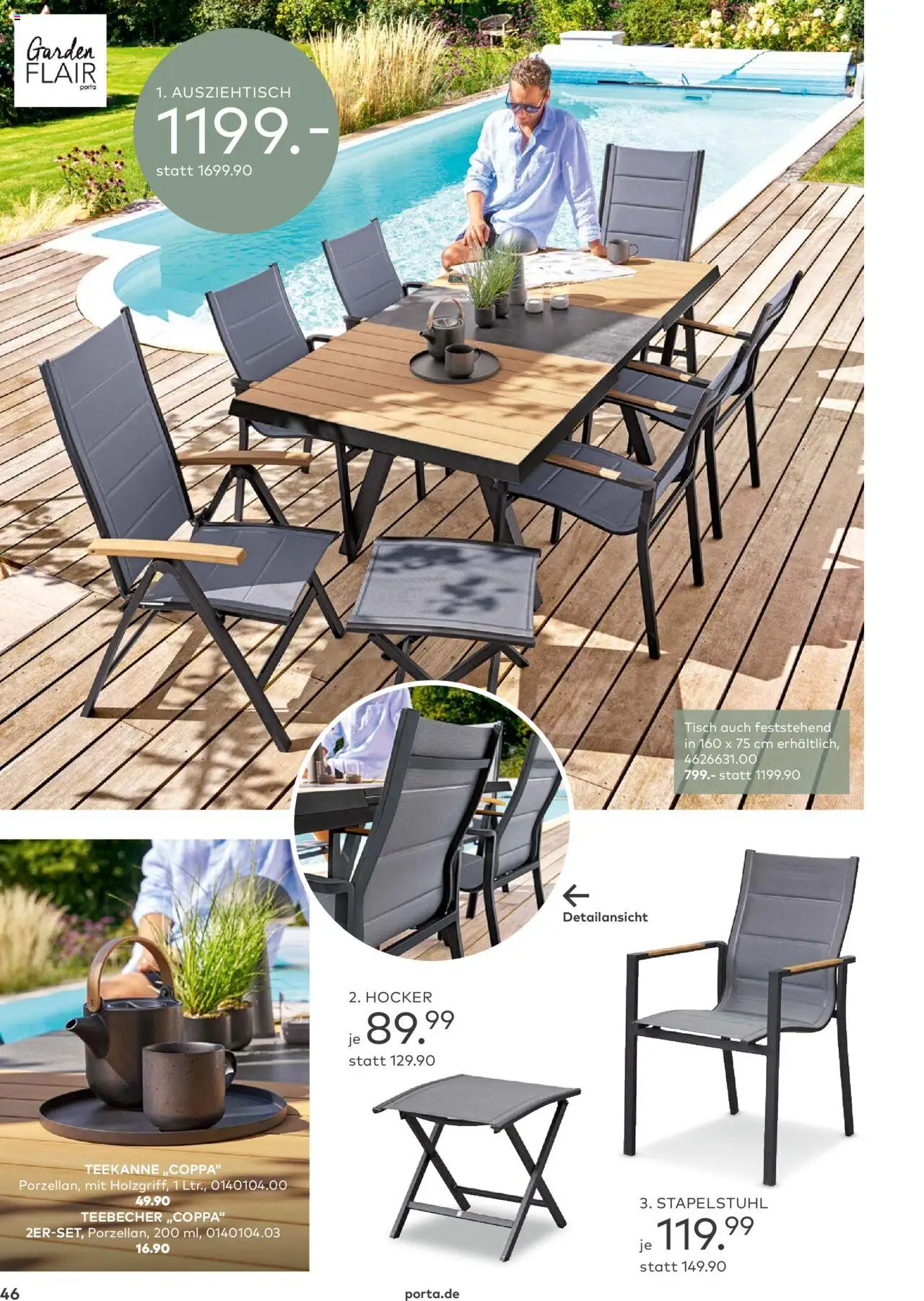 Porta! - Outdoor - Gartenmöbelkatalog 2025 - gültig ab dem 02.03.2025 | Seite: 46 | Produkte: Hocker, Tisch, Teekanne
