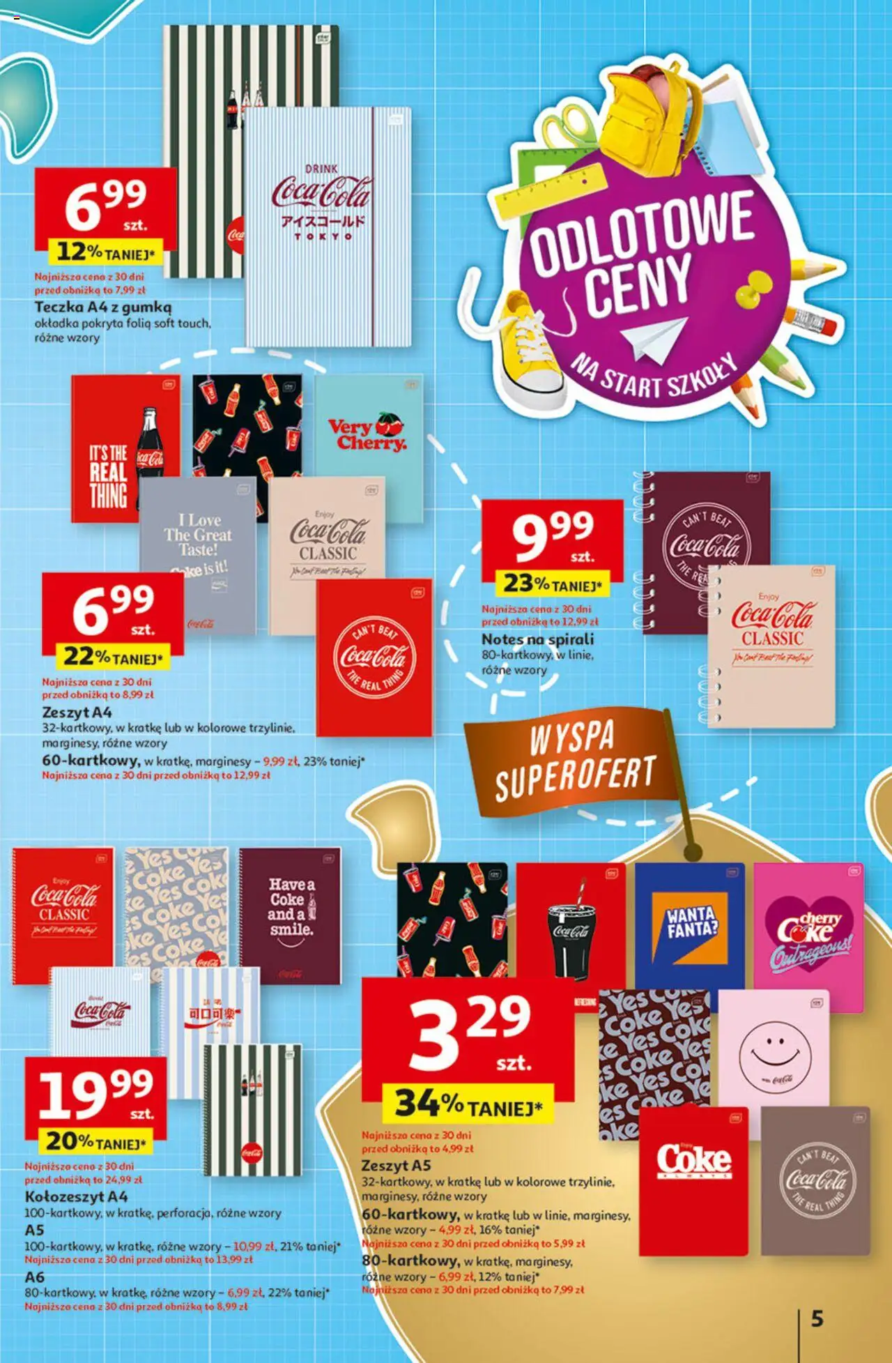 Auchan Gazetka - Odlotowe ceny na start szkoły Hipermarket od 14.08.2025 | Strona: 5 | Produkty: Zeszyt, Coca cola