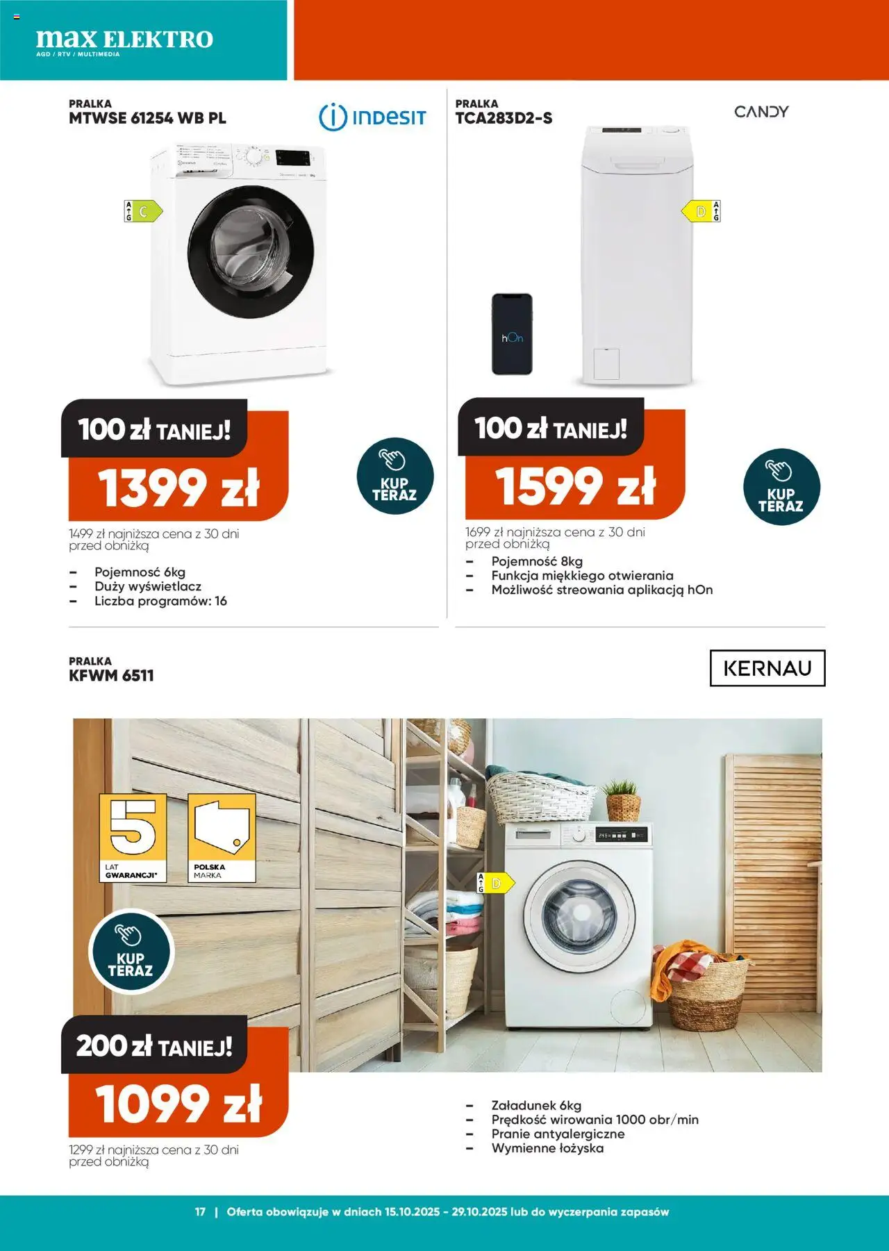 Max elektro Gazetka od 15.10.2025 | Strona: 17 | Produkty: Pralka