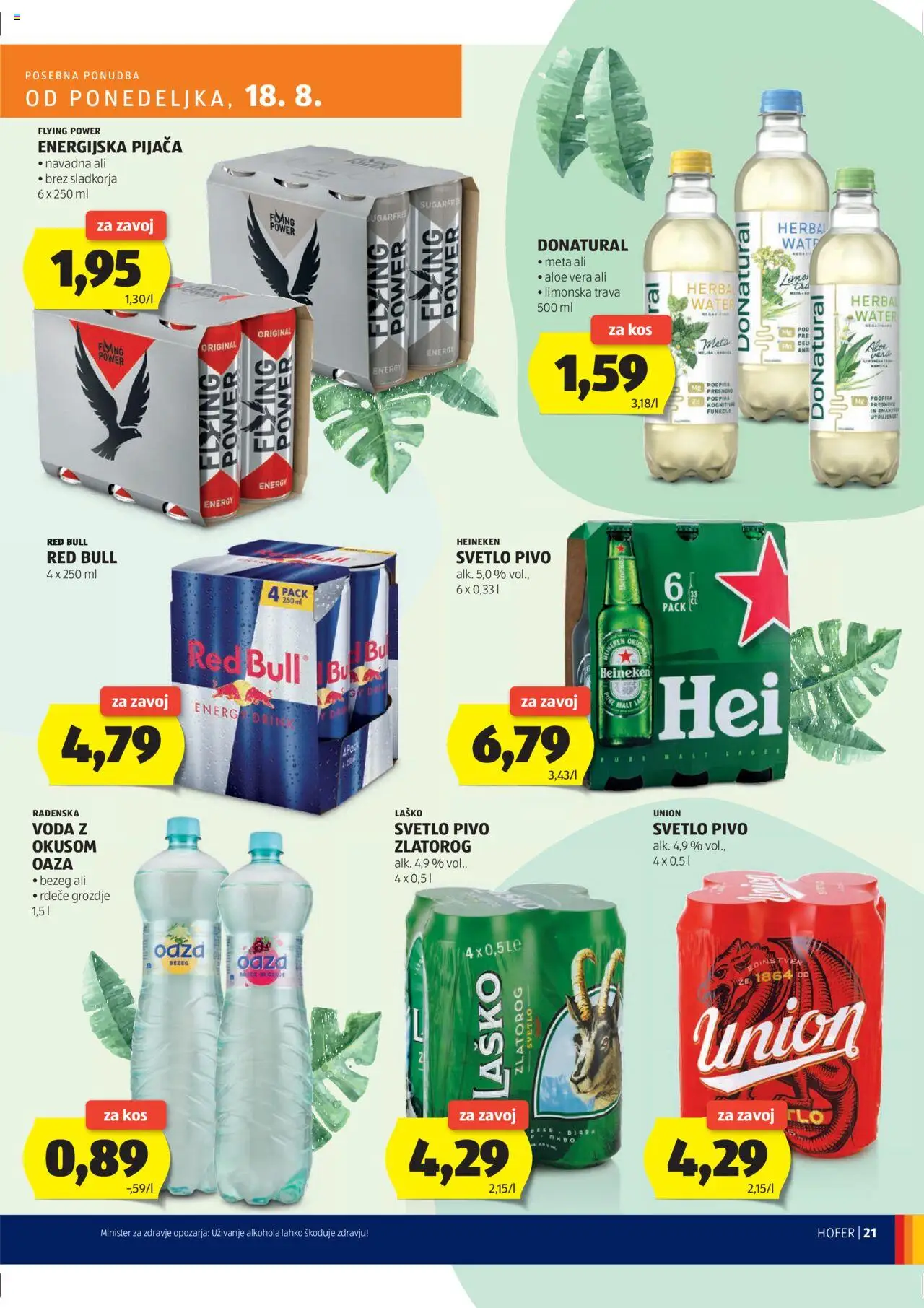 Hofer SI katalog | vrijedi od 14.08.2025 | Stranica: 21 | Proizvodi: Radenska, Pivo, Laško, Red Bull