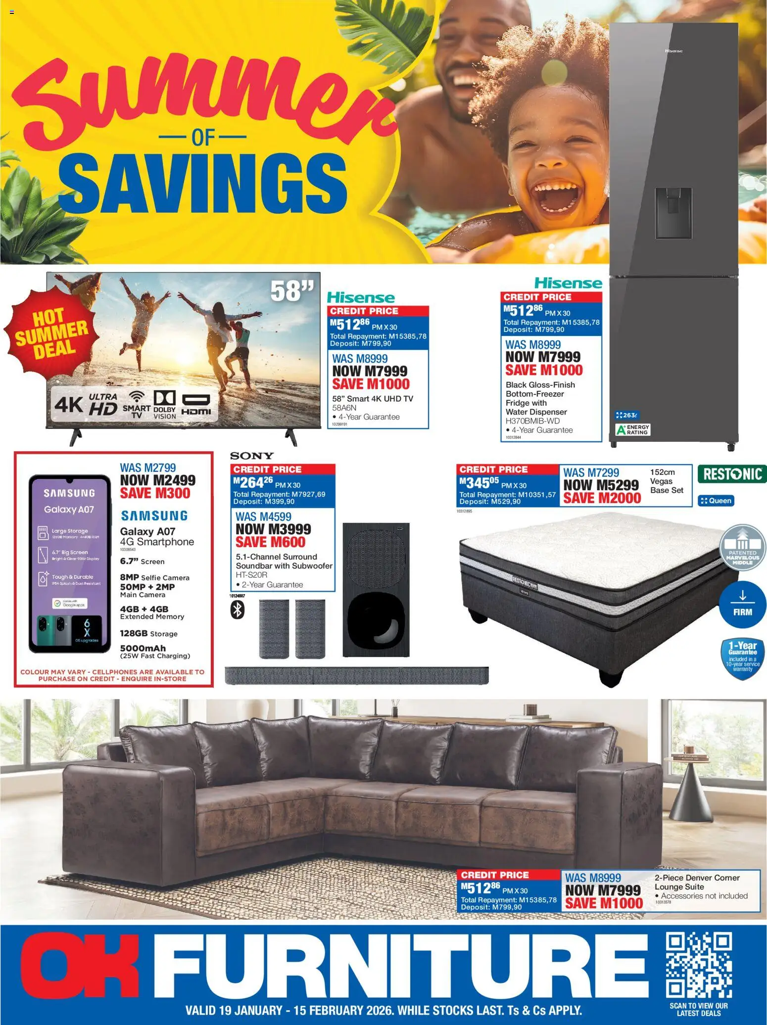 New OK Furniture catalogue – valid from 19.01.2026 | Page: 1 | Products: Smartphone, Fridge, Subwoofer, Water