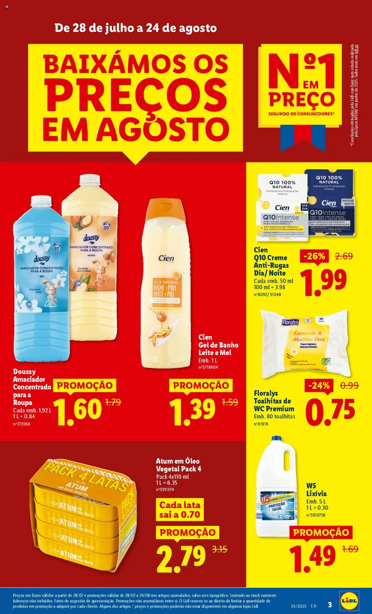 Lidl folheto │ válido de 11.08.2025 | Página: 3 | Produtos: Papel higiénico, Base, Banho, Mel