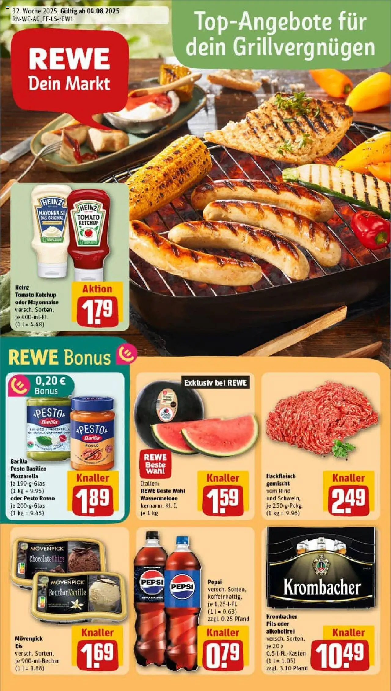 Rewe prospekt Aachen	 - gültig ab dem 03.08.2025 | Seite: 1 | Produkte: Barilla, Barilla pesto, Movenpick eis, Ketchup