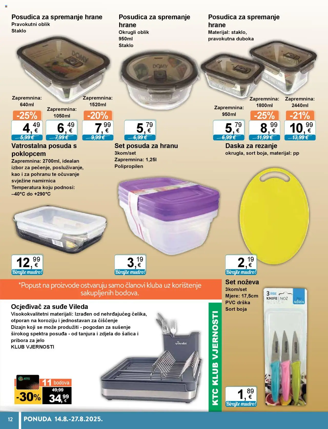 KTC katalog | vrijedi od 14.08.2025 | Stranica: 12 | Proizvodi: Nož, Šalica, Zdjela, Vileda
