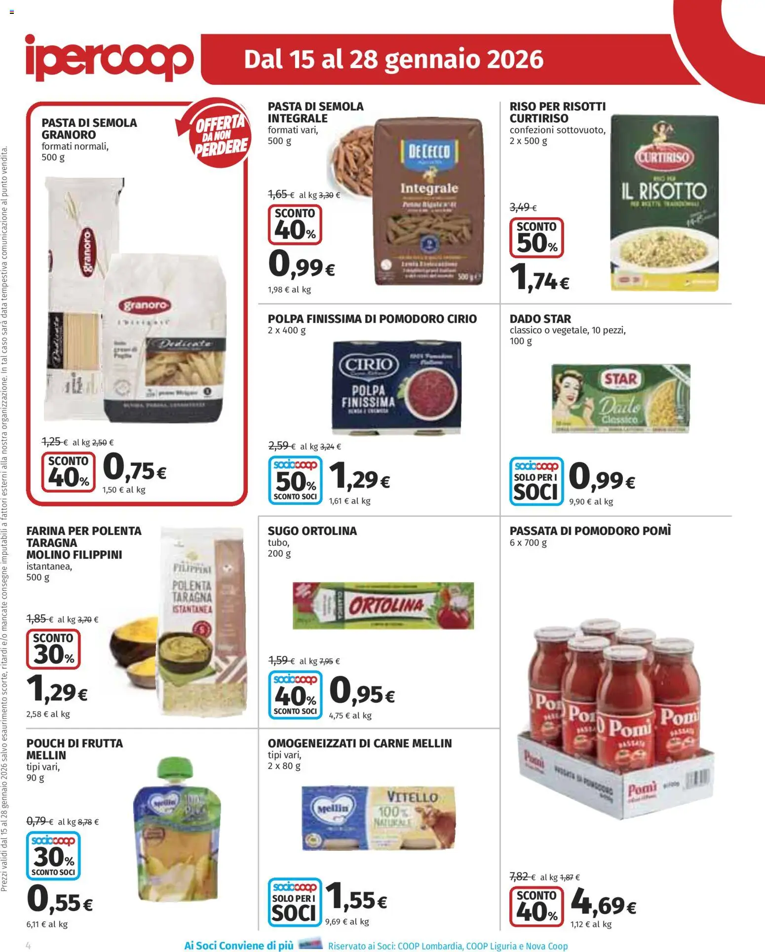 Volantino Ipercoop del 15.01.2026 | Pagina: 4 | Prodotti: Riso, Tubo, Pasta, Sugo