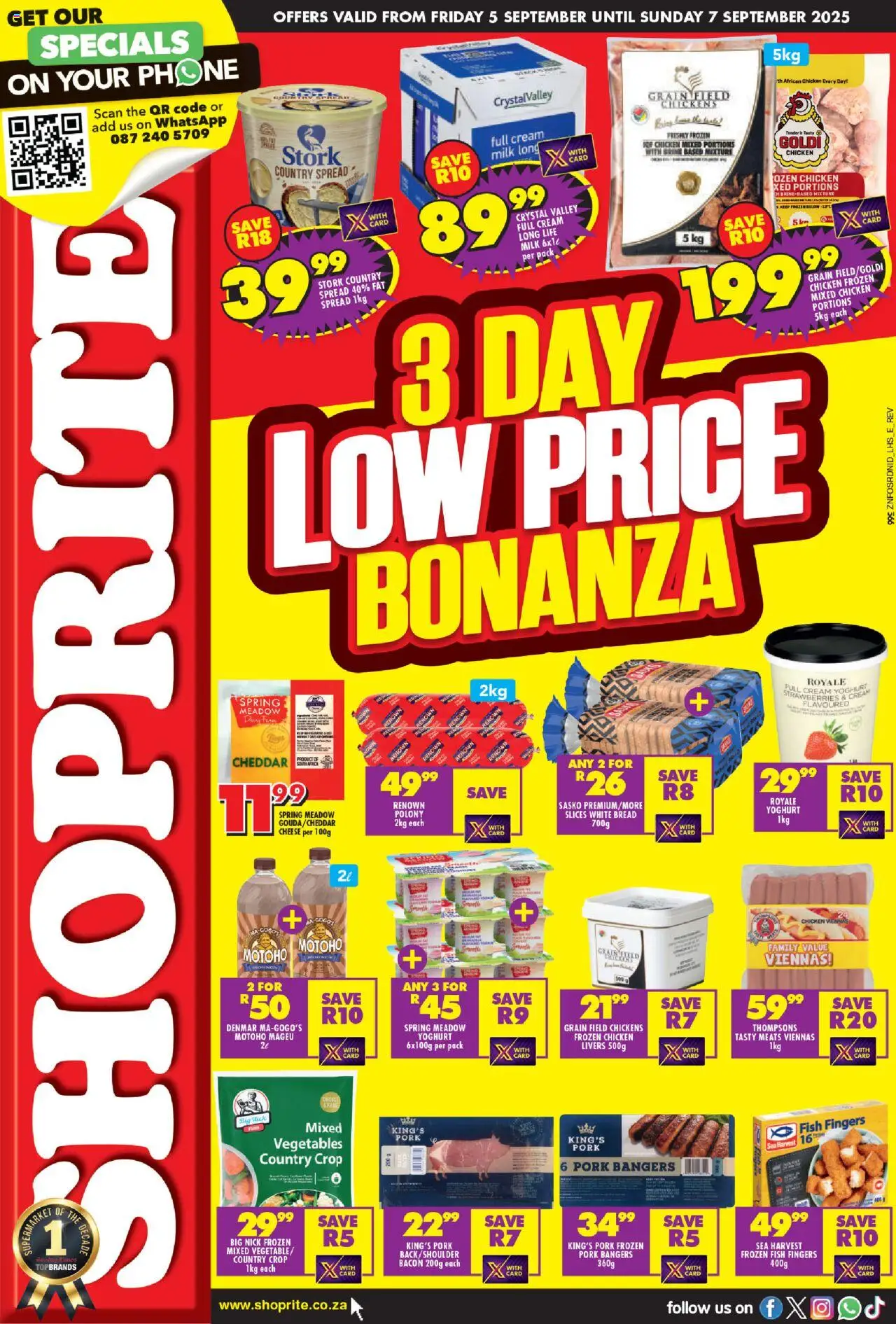 New Shoprite catalogue – valid from 05.09.2025 | Page: 1 | Products: Phone, Cream, Vegetables, Bacon