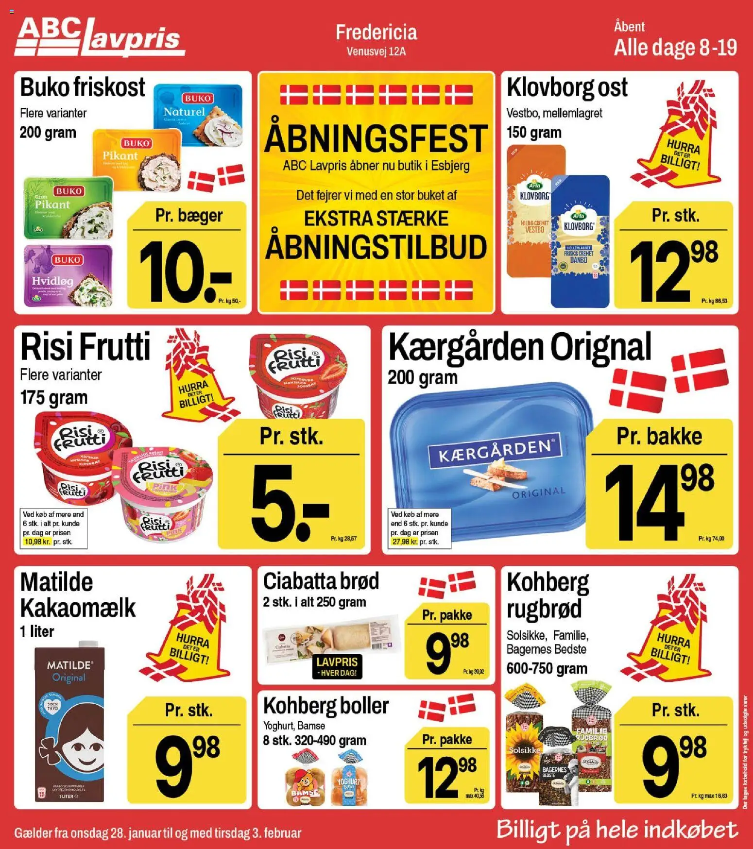 Abc Lavpris tilbudsavis – gyldig fra 28.01.2026 | Side: 1 | Produkter: Yoghurt, Kakaomælk, Hvidløg, Rugbrød