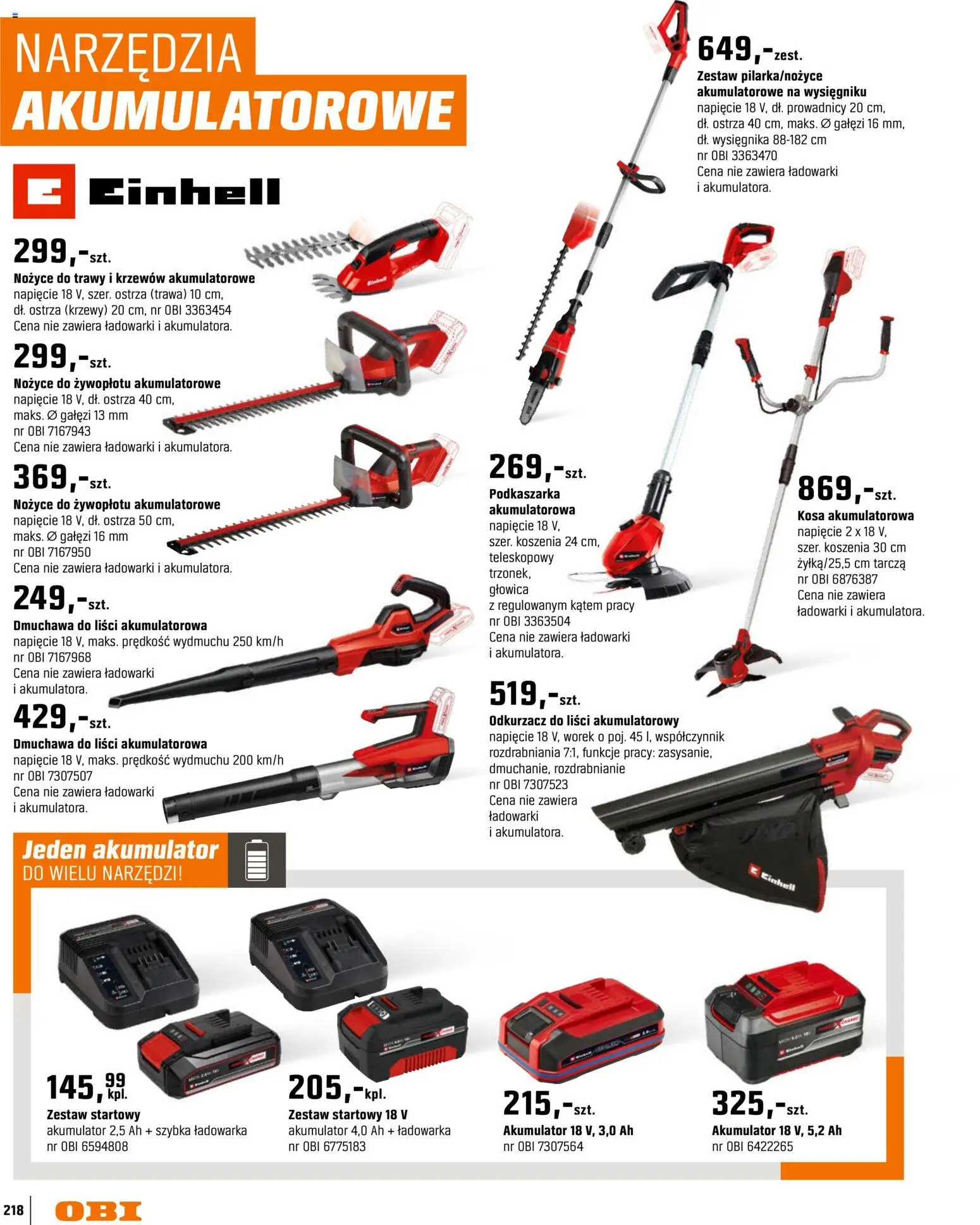 OBI gazetka - Ogród od 11.03.2026 | Strona: 218 | Produkty: Trawy, Ładowarka, Odkurzacz, Nożyce do żywopłotu