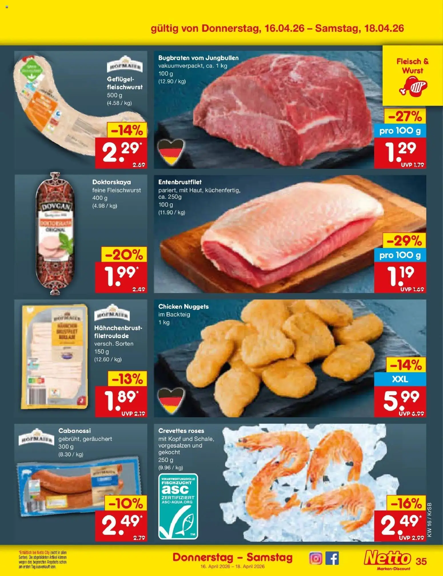 Netto Marken-Discount Prospekt Jüchen	 – gültig ab 13.04.2026 | Seite: 38 | Produkte: Wurst, Fleisch, Hahnchenbrust