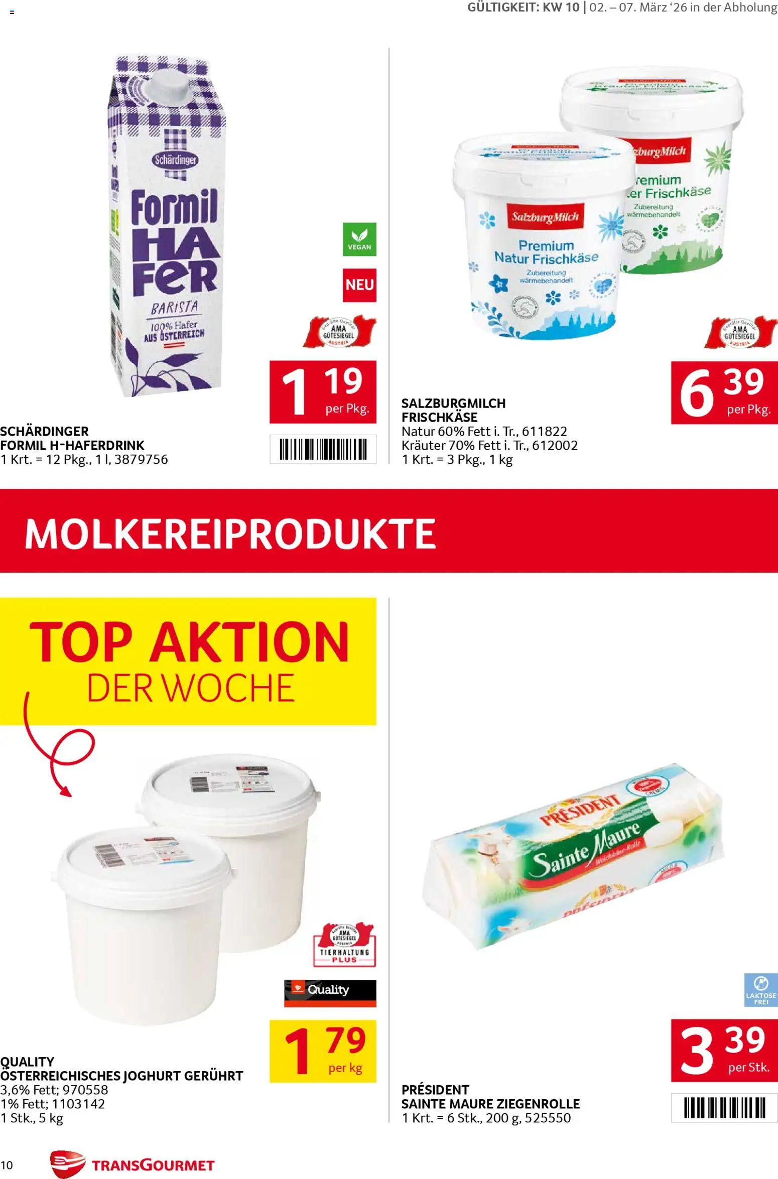 Transgourmet Flugblatt gültig ab 02.03.2026 | Seite: 10 | Produkte: Milch, Joghurt