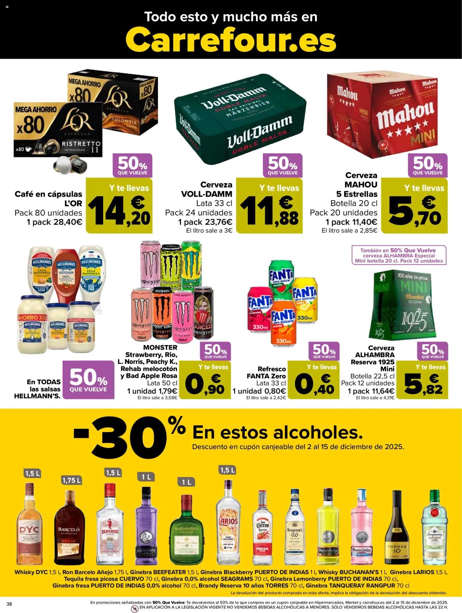 Carrefour - Black Friday │ válido desde el 20.11.2025 | Página: 38 | Productos: Cerveza, Ginebra, Whisky, Οθόνη προβολής