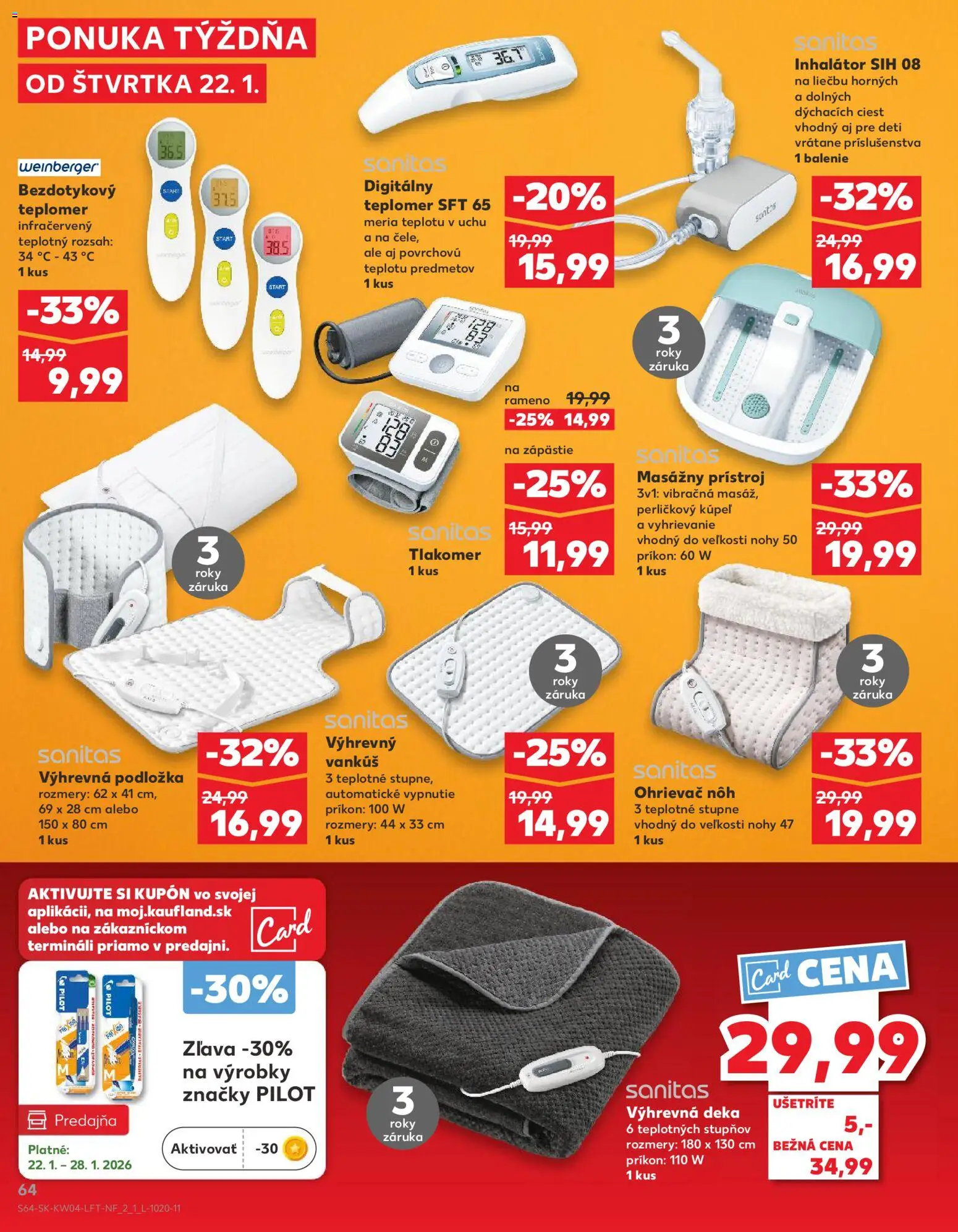 Kaufland SK akciós ujság - amely érvényes a következő dátumtól: 22.01.2026 | Oldal: 64 | Termékek: Inhalátor