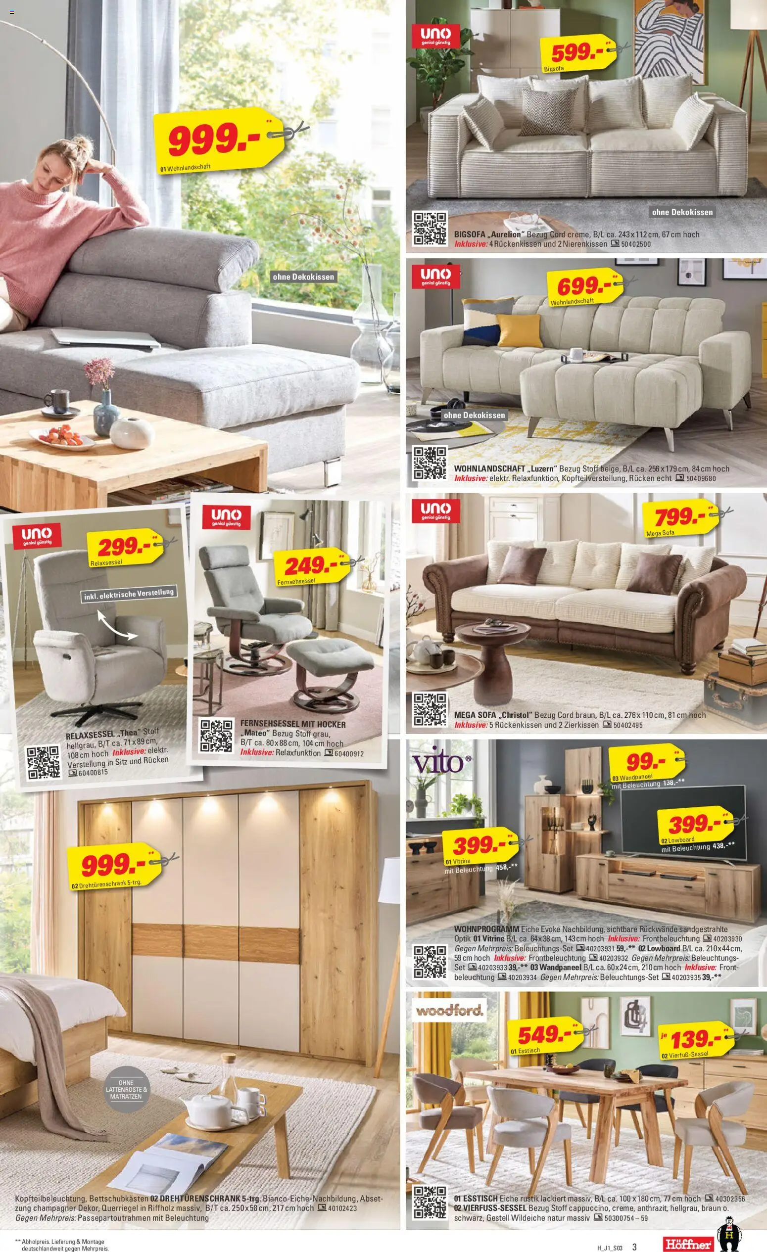 Höffner Prospekt 	 – gültig ab 25.03.2026 | Seite: 3 | Produkte: Wohnlandschaft, Fernsehsessel, Vitrine, Sofa