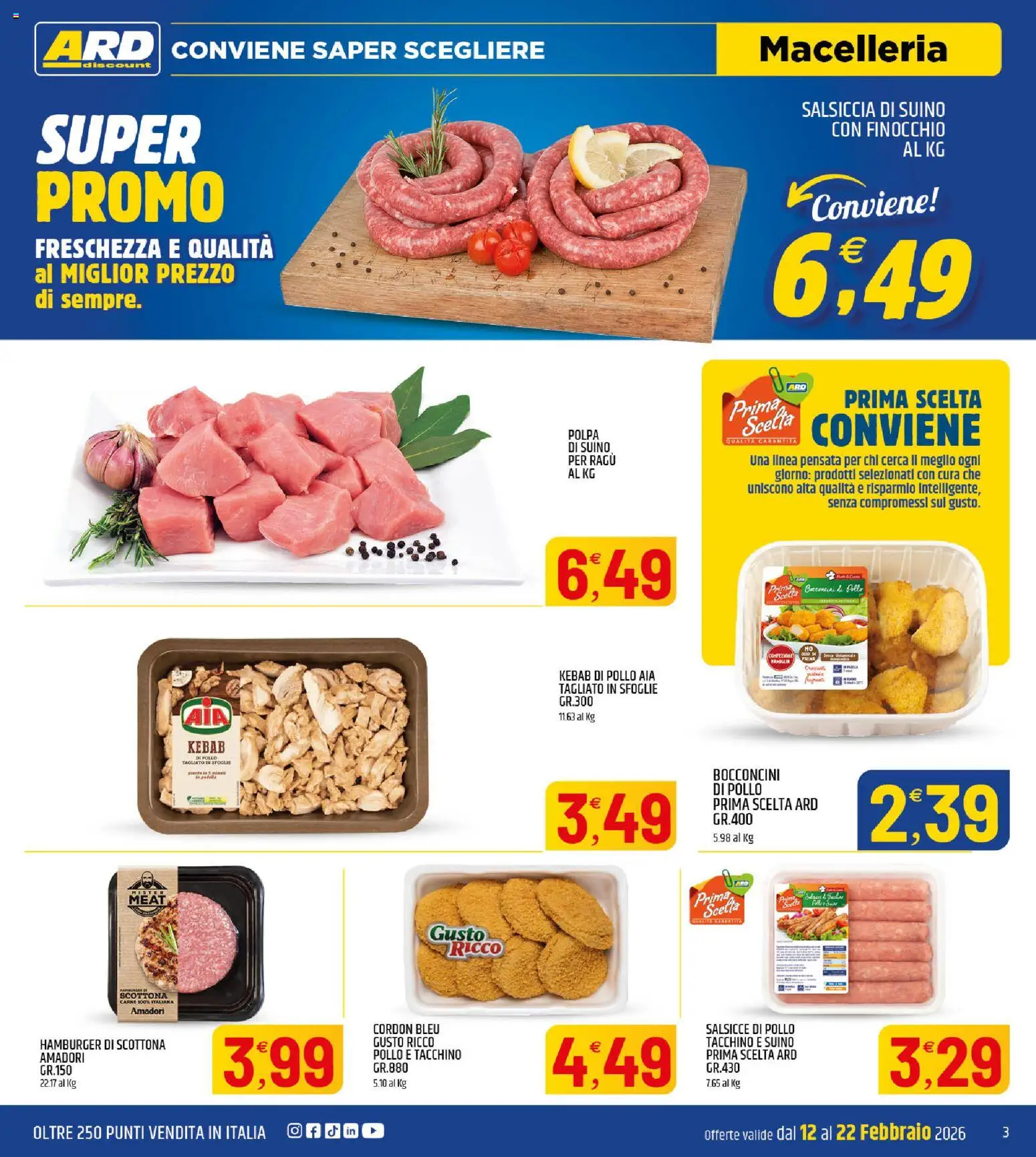 Volantino ARD Discount del 12.02.2026 | Pagina: 3 | Prodotti: Suino, Salsiccia, Ragú, Hamburger