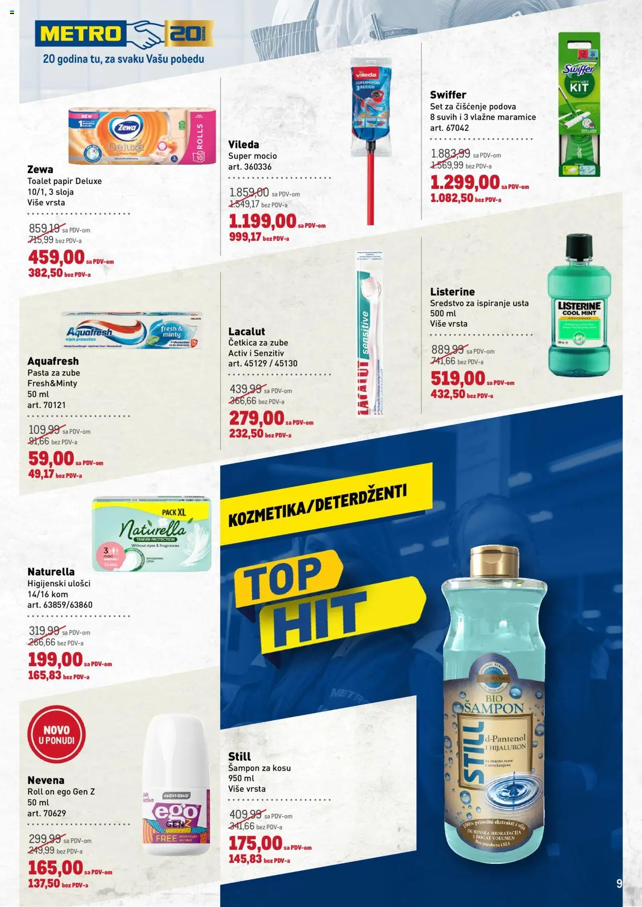 Metro katalog - važi od 07.08.2025 | Strana: 9 | Proizvode: Higijenski ulošci, Vileda, Pasta za zube, Četkica za zube