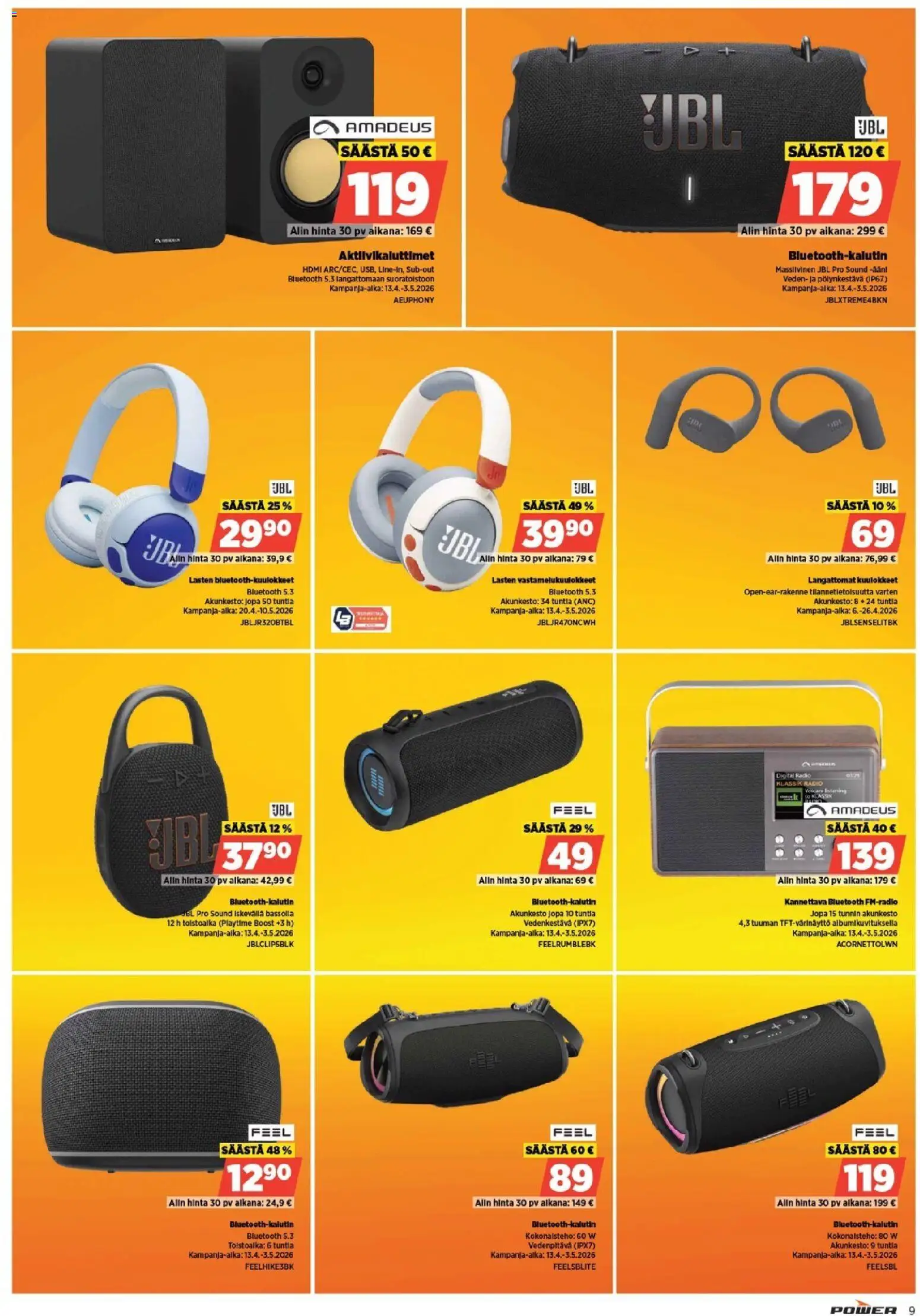 Power tarjoukset – voimassa 20.04.2026 alkaen | Sivu: 9 | Tuotteet: Vastamelukuulokkeet, Langattomat kuulokkeet, Radio, Kuulokkeet