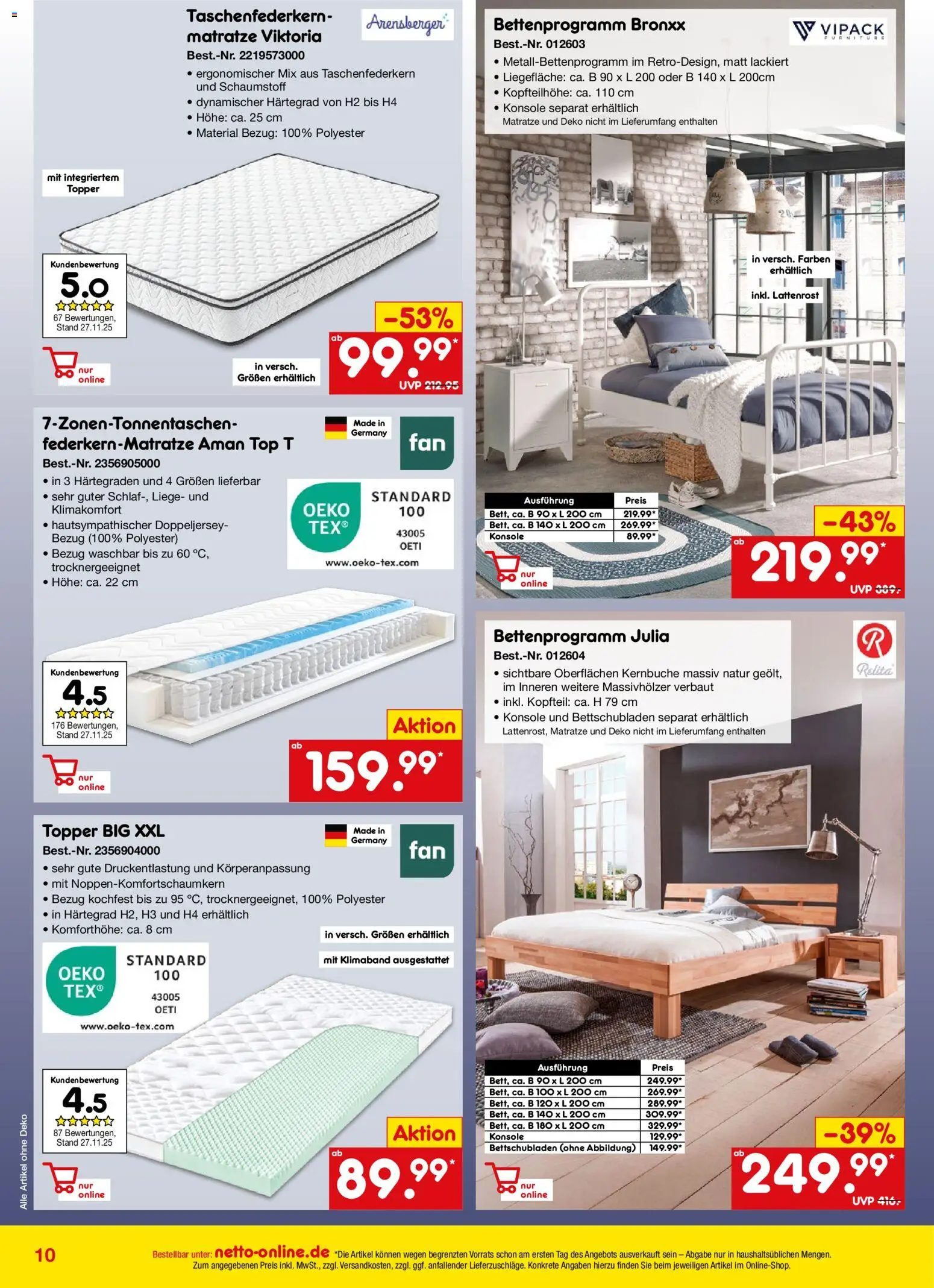Netto Marken-Discount Online-Angebote Januar – gültig ab 01.01.2026 | Seite: 10 | Produkte: Top, Lattenrost, Liege, Topper