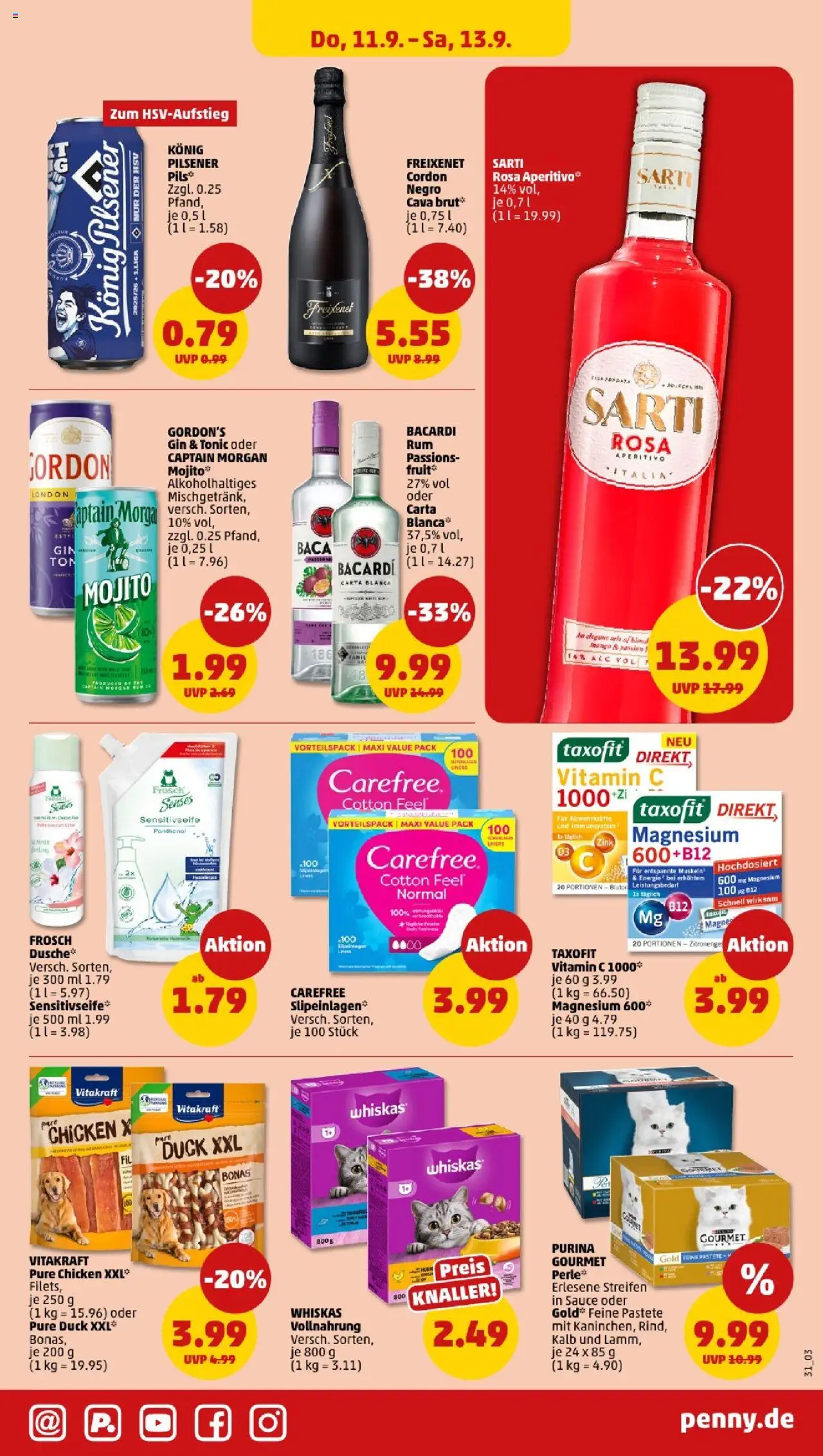 Penny Hamburg – gültig ab 08.09.2025 | Seite: 31 | Produkte: Bacardi, Konig pilsener, Gin, Whiskas