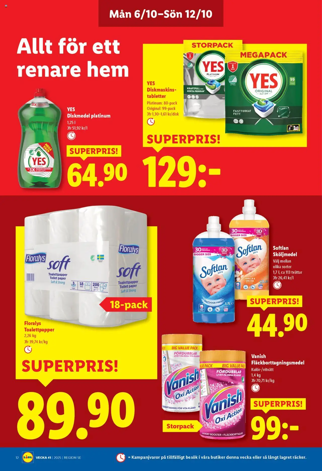 Lidl reklamblad aktuell från 06.10.2025 | Sida: 14 | Produkter: Sköljmedel, Diskmedel, Toalettpapper, Kläder
