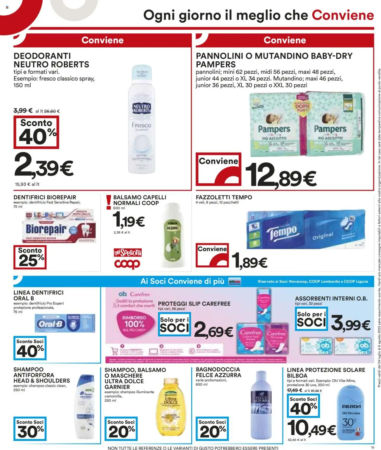 Volantino COOP del 24.07.2025 | Pagina: 15 | Prodotti: Balsamo, Dentifricio, Slip, Pampers