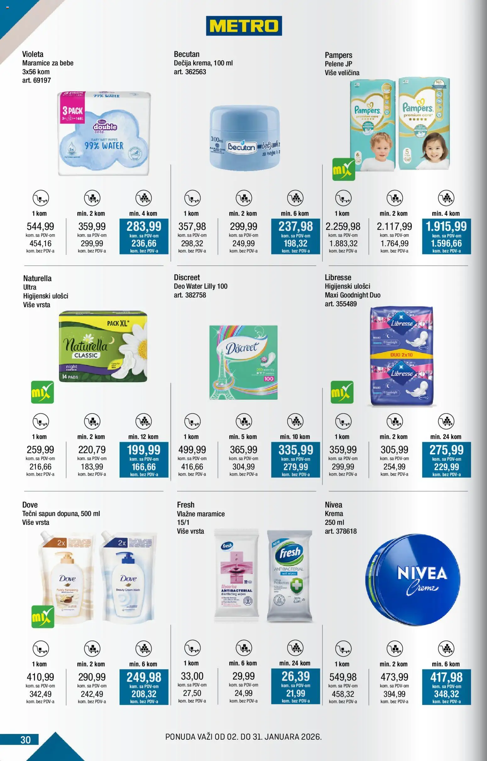 Metro katalog - važi od 02.01.2026 | Strana: 30 | Proizvode: Tečni sapun, Pampers, Krema, Dove