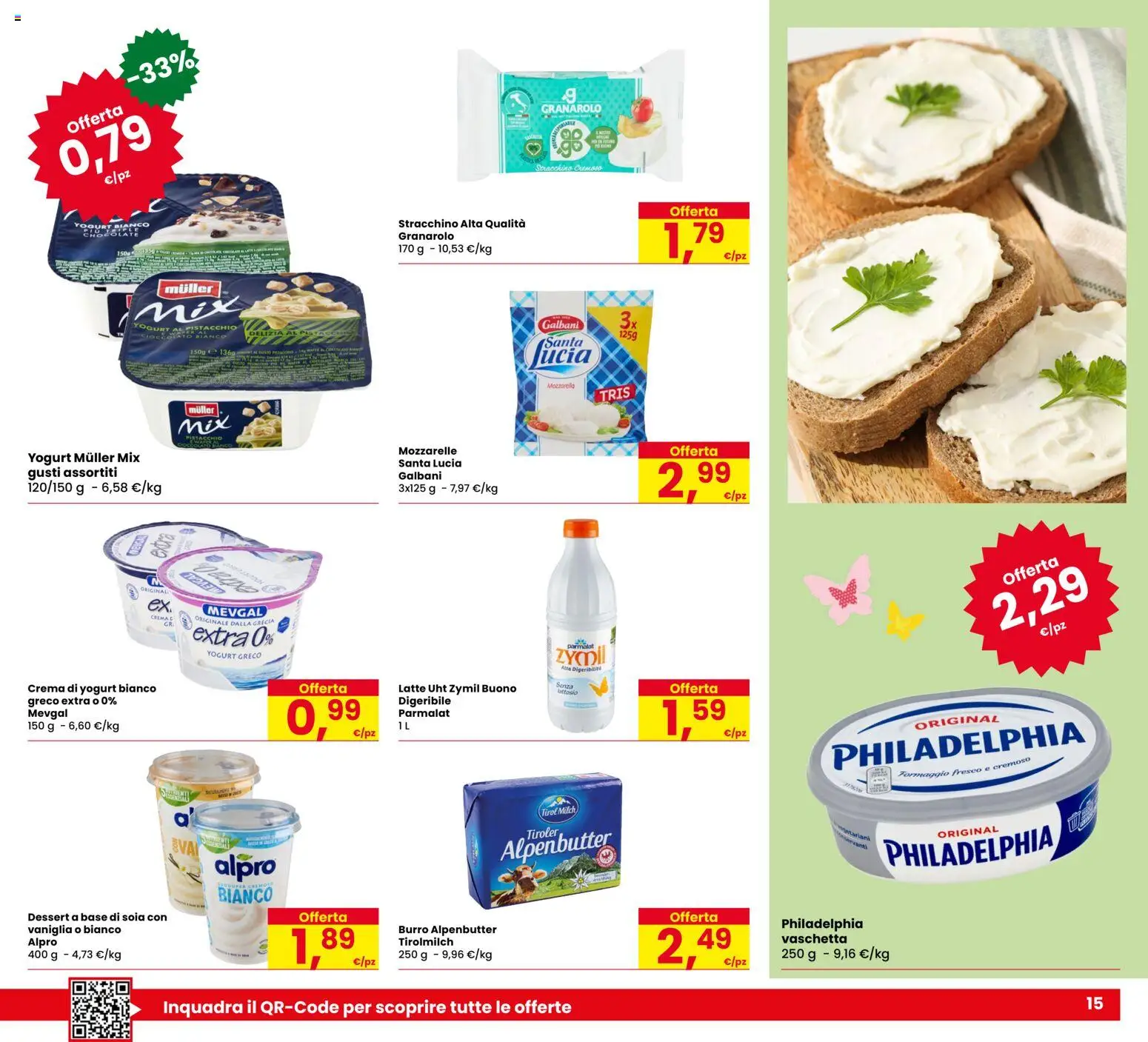 Volantino Despar del 26.03.2026 | Pagina: 15 | Prodotti: Yogurt greco, Crema, Latte, Formaggio