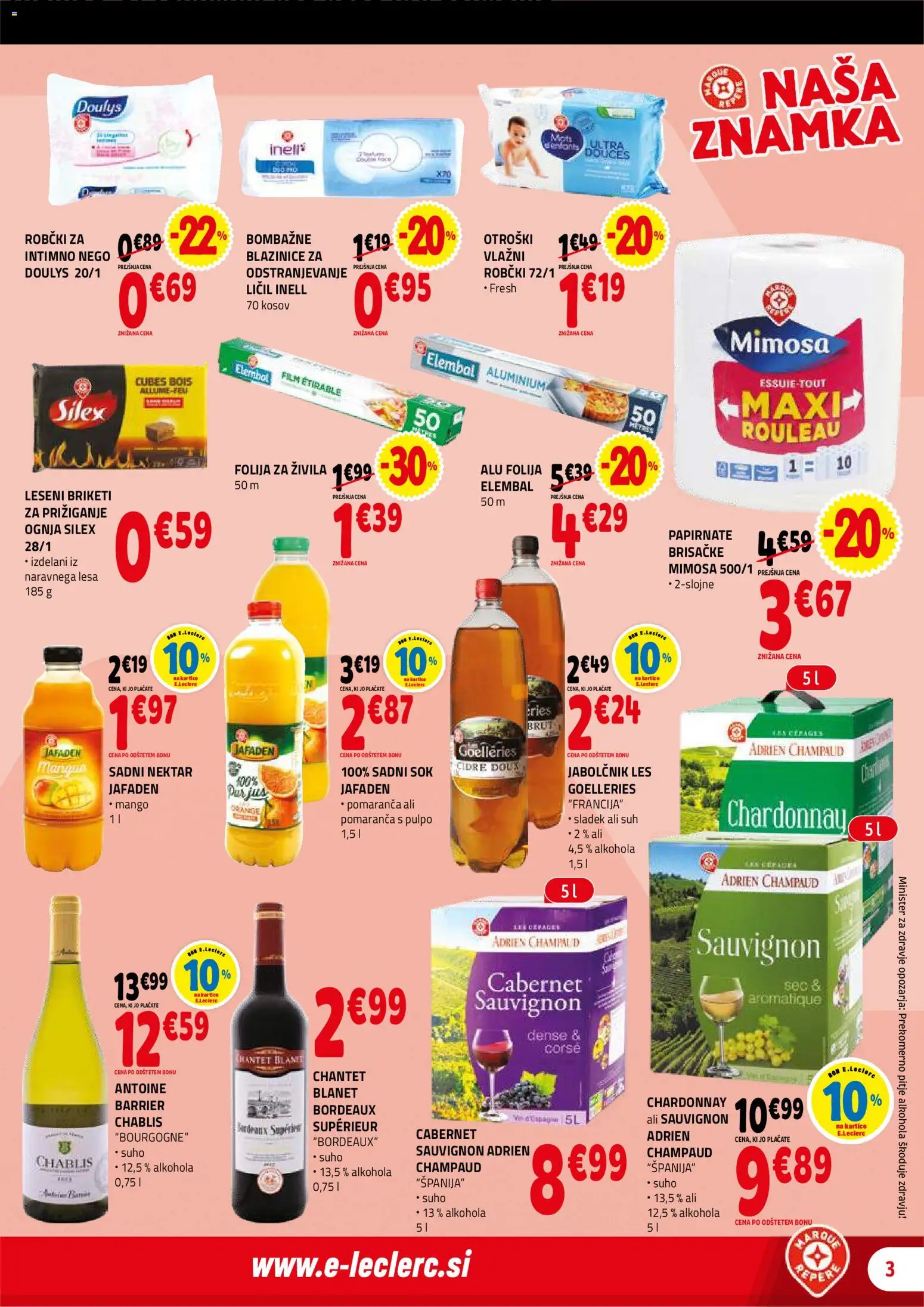 Novi E.leclerc katalog ponudbe – veljaven od 14.01.2026 | Stran: 3 | Izdelki: Robčki, Sok, Folija, Mango