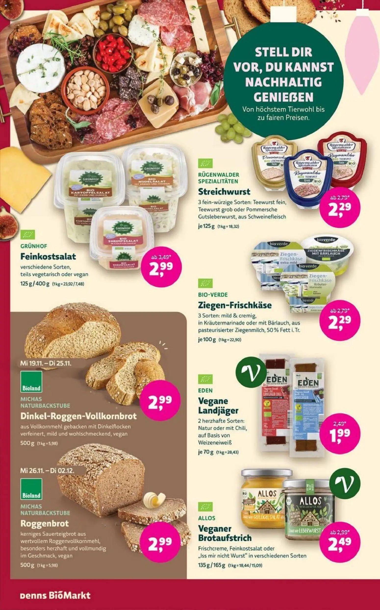 Denns BioMarkt Angebote – gültig ab 19.11.2025 | Seite: 4 | Produkte: Wurst, Schweinefleisch, Frischkase