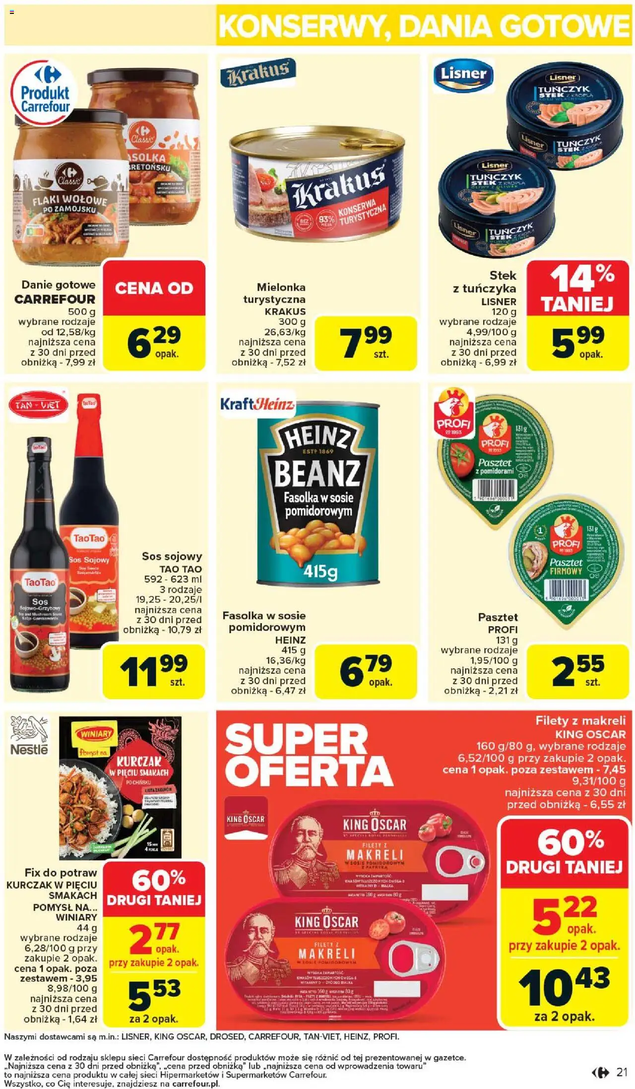 Carrefour Gazetka od 02.06.2025 | Strona: 23 | Produkty: Stek z tuńczyka, Flaki, Fasolka w sosie pomidorowym, Dania gotowe