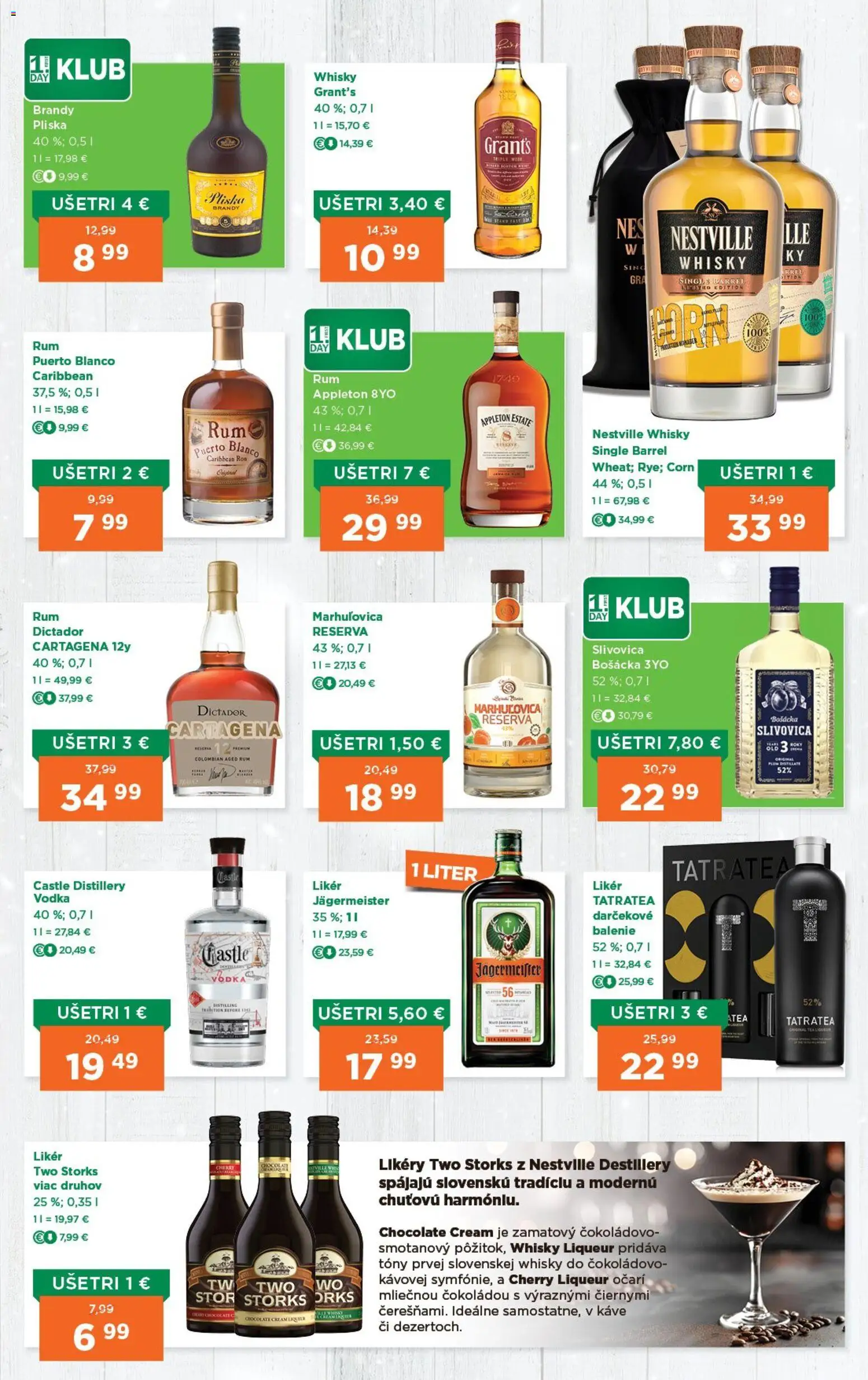 Nové 1day akcie – leták je platný od 20.11.2025 | Strana: 2 | Produkty: Jägermeister, Slivovica, Brandy, Vodka