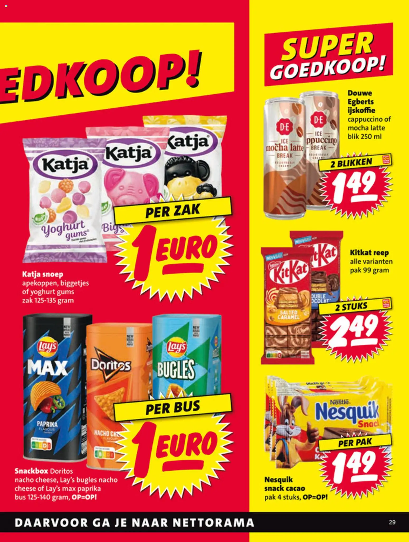 {H1} | Pagina: 29 | Producten: Snoep, Fagyasztott gyümölcs, Doritos, Cappuccino