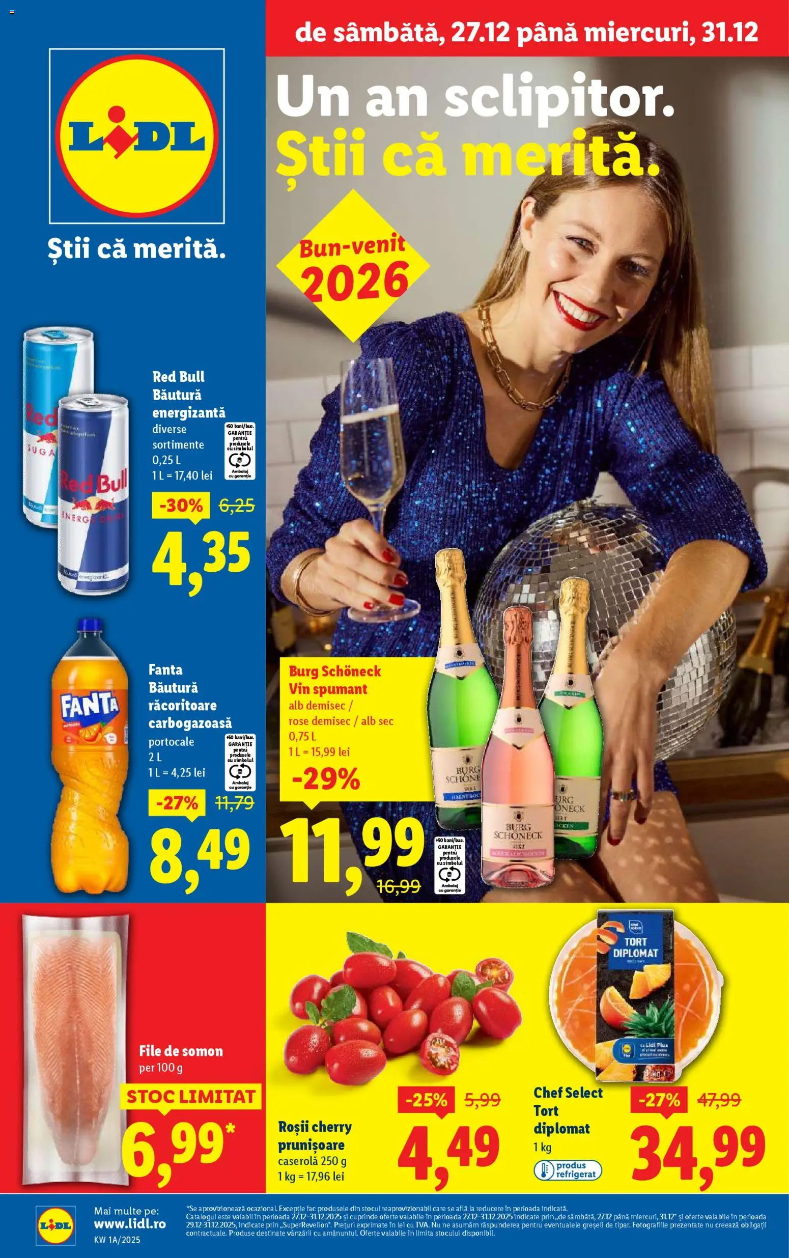 Noul catalog Lidl – valabil de la 27.12.2025 | Pagină: 1 | Produse: Köpek Sabunu, Tort, Vin, Băutură energizantă