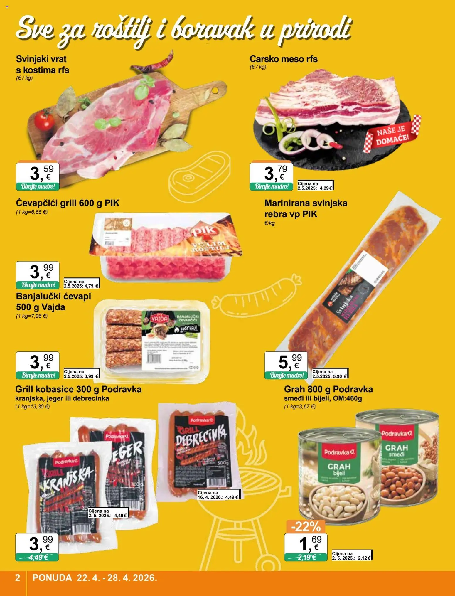 KTC katalog | vrijedi od 22.04.2026 | Stranica: 2 | Proizvodi: Carsko meso, Svinjski vrat, Grah, Ćevapčići