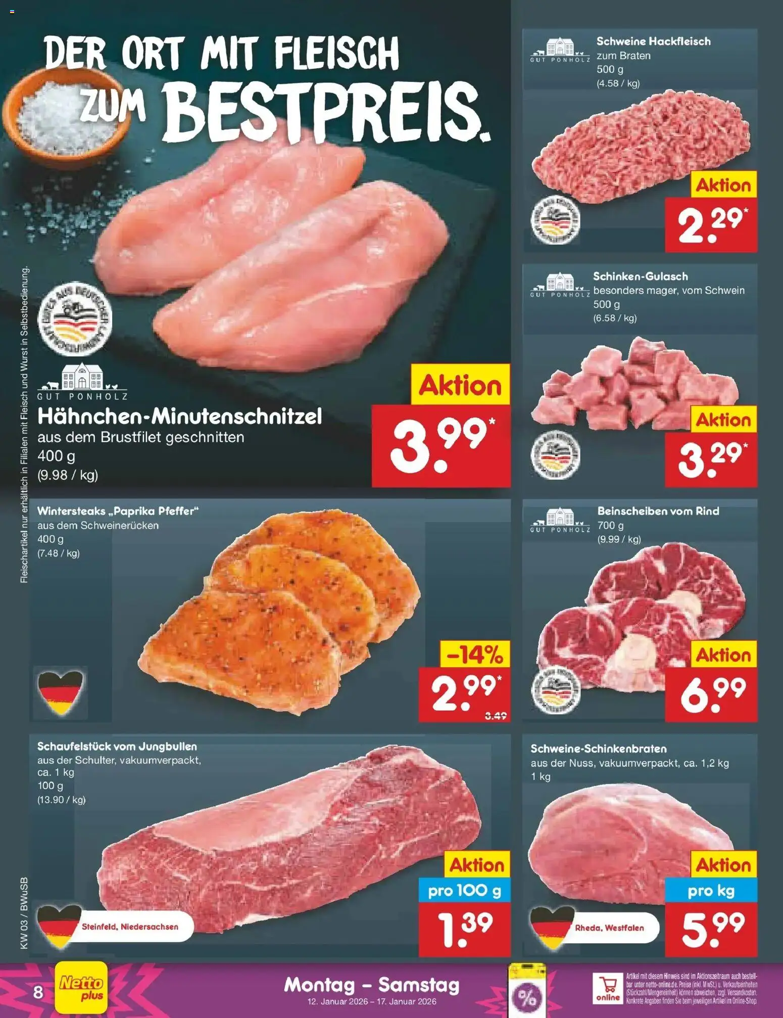 Netto Marken-Discount prospekt Stemwede-Dielingen	 – gültig ab 12.01.2026 | Seite: 8 | Produkte: Pfeffer, Wurst, Schweinerucken, Hackfleisch