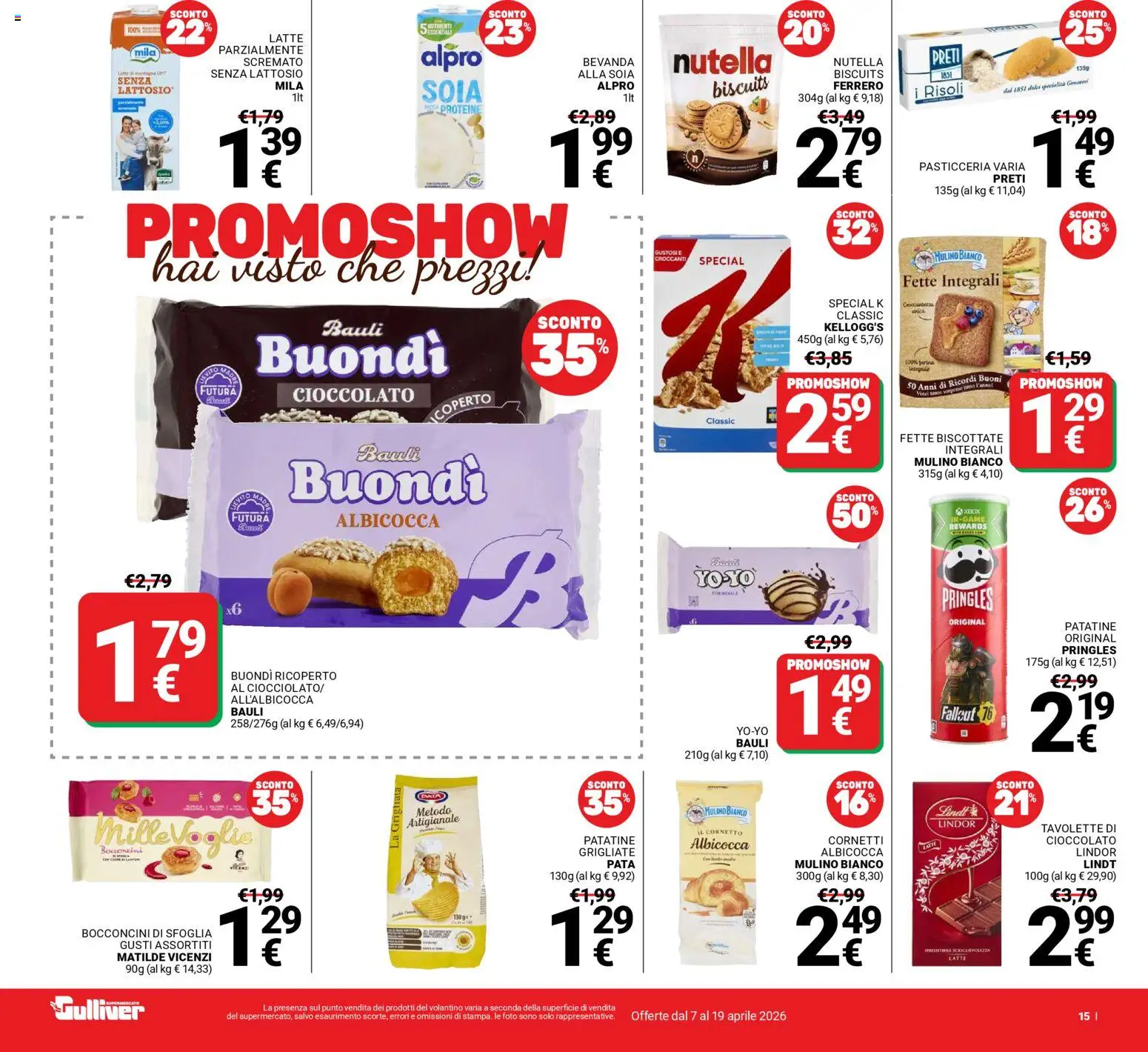 Volantino Gulliver del 07.04.2026 | Pagina: 15 | Prodotti: Cornetto, Patatine, Nutella, Fette biscottate