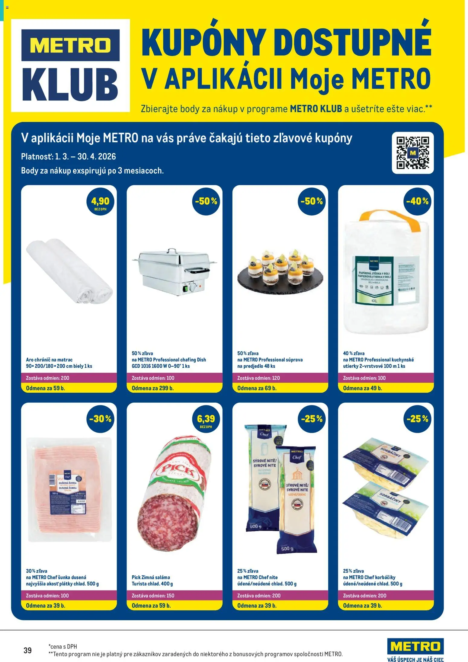 Nové Metro akcie – leták je platný od 25.03.2026 | Strana: 39 | Produkty: Matrac, Saláma, Šunka