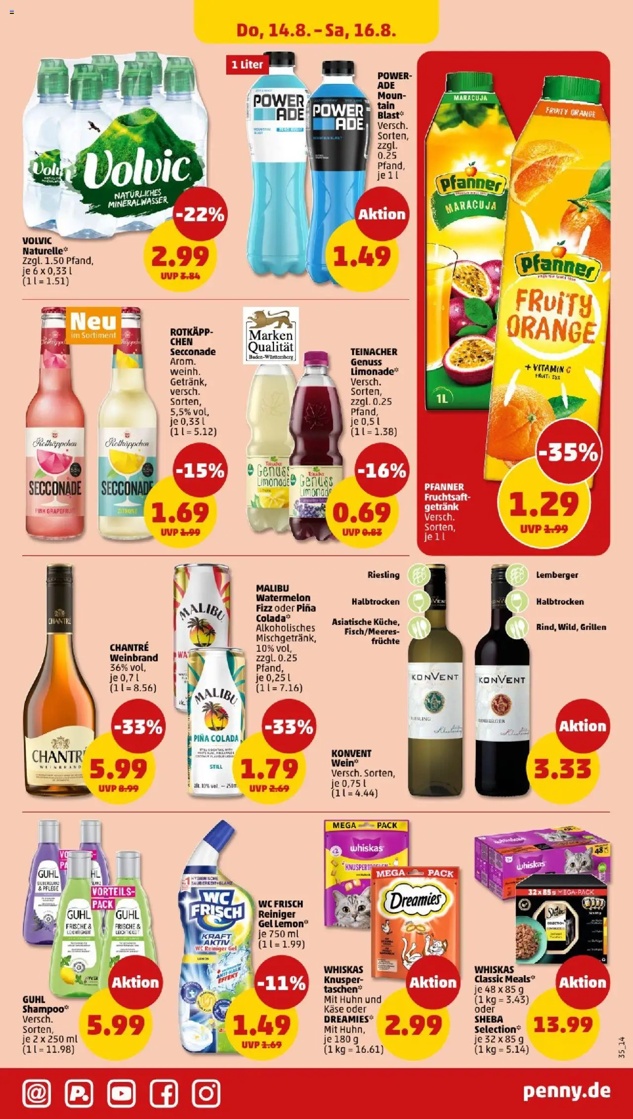 Penny - Baden-Württemberg - gültig ab dem 11.08.2025 | Seite: 35 | Produkte: Limonade, Mineralwasser, Volvic, Fruchtsaft