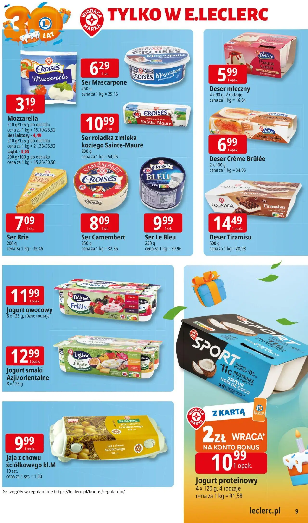 E.Leclerc Gazetka od 06.10.2025 | Strona: 9 | Produkty: Bez laktozy, Tiramisu, Jogurt owocowy, Ser brie