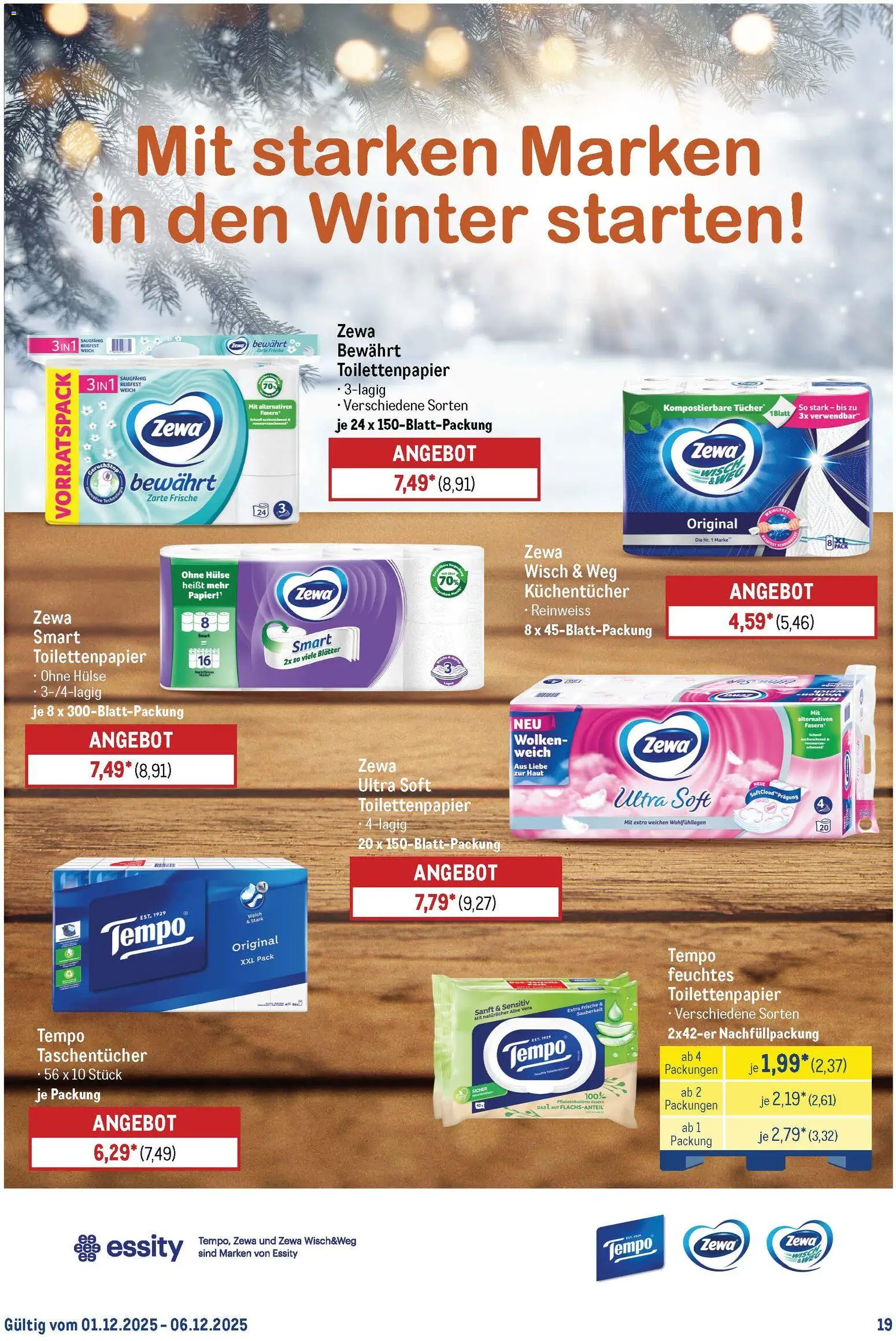 Metro Starke Marken – gültig ab 01.12.2025 | Seite: 19 | Produkte: Zewa, Tempo, Toilettenpapier, Feuchtes Toilettenpapier