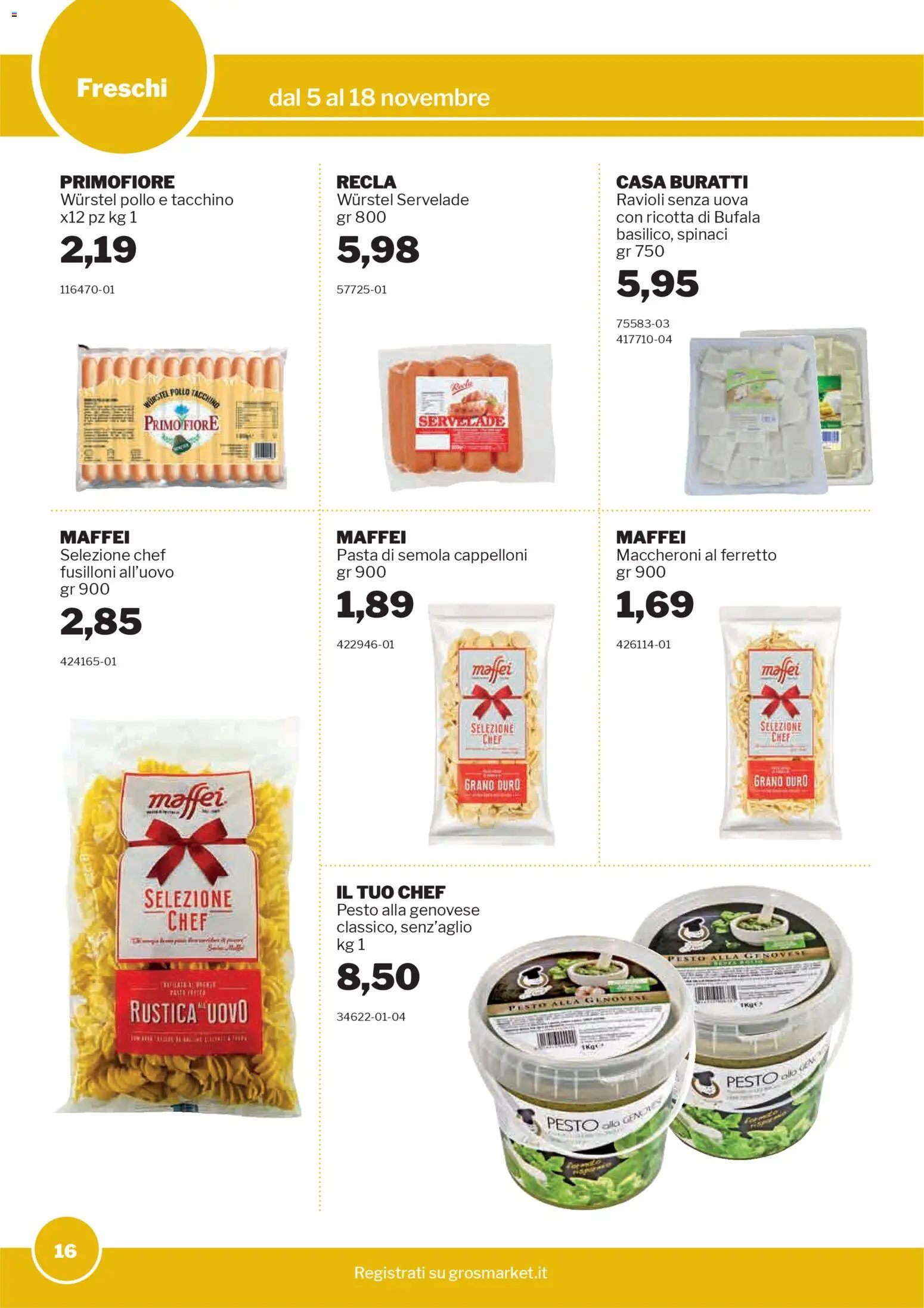 Volantino Sogegross del 05.11.2025 | Pagina: 16 | Prodotti: Pollo, Pasta, Spinaci, Pesto