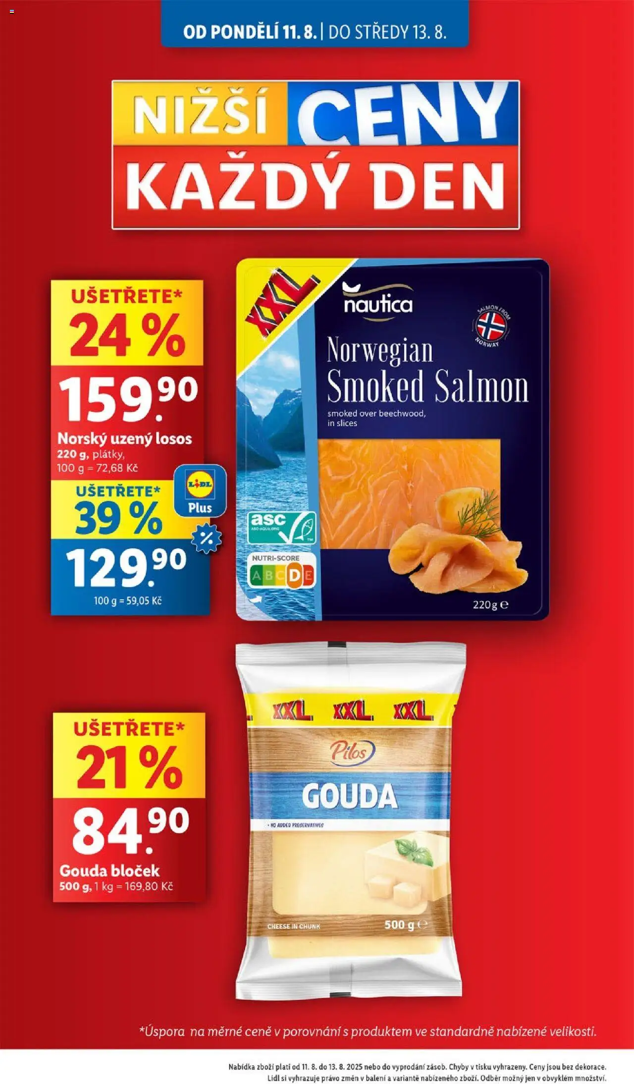 Lidl leták od 11.08.2025 | Strana: 4 | Produkty: Gouda, Losos, Uzený losos