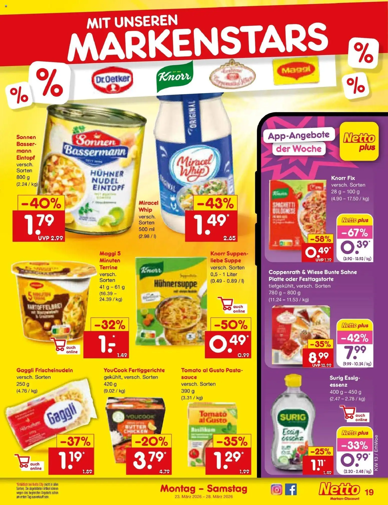 Netto Marken-Discount Prospekt Gemmingen	 – gültig ab 23.03.2026 | Seite: 21 | Produkte: Maggi, Essig, Fertiggerichte, Sahne