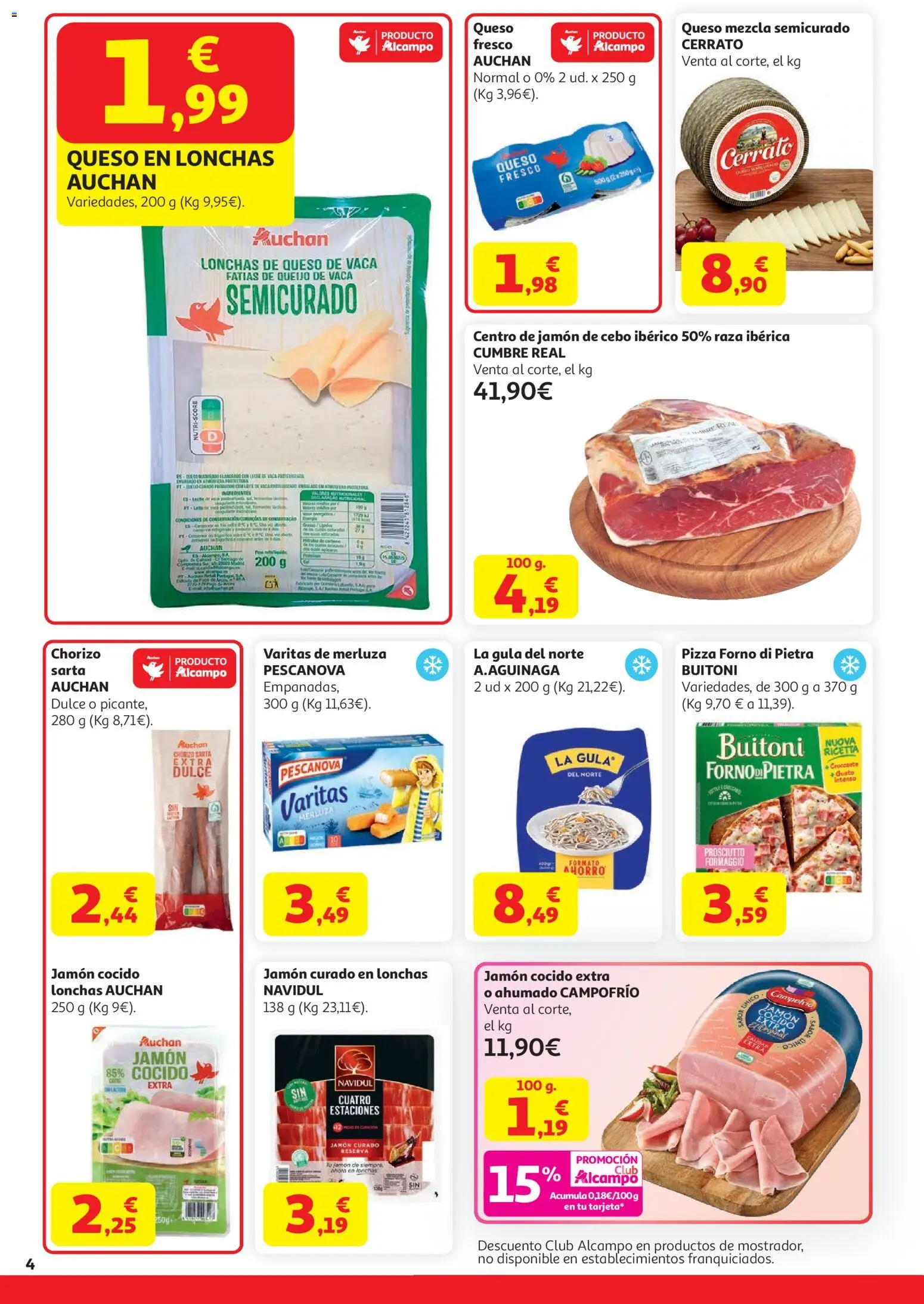 Alcampo Supermercado MAD │ válido desde el 07.04.2026 | Página: 4 | Productos: Κρεμάστρα, Queso de vaca, Jamón cocido, Pizza