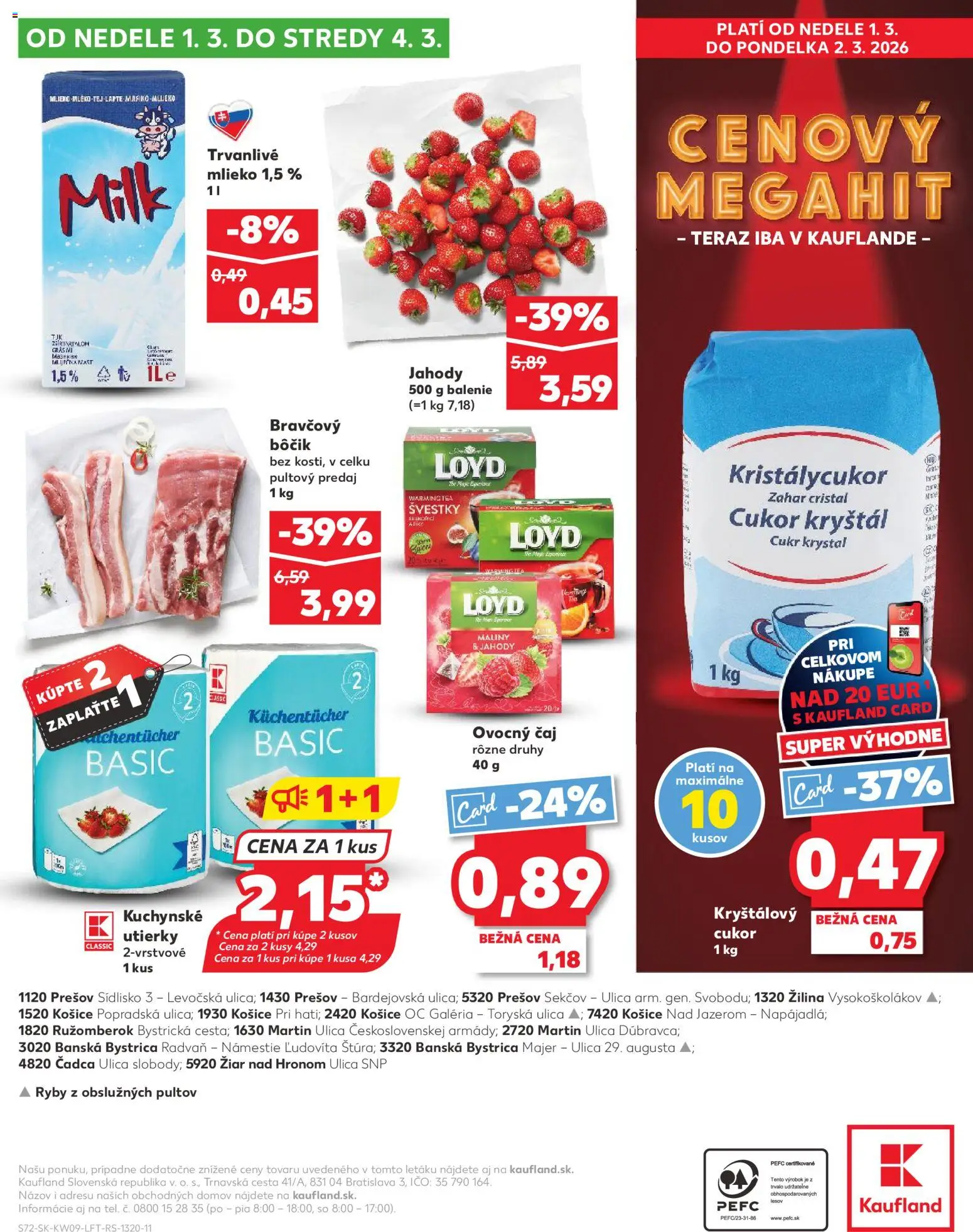 Nové Kaufland akcie – leták je platný od 26.02.2026 | Strana: 72 | Produkty: Bravčový bôčik, Jahody, Trvanlivé mlieko, Maliny
