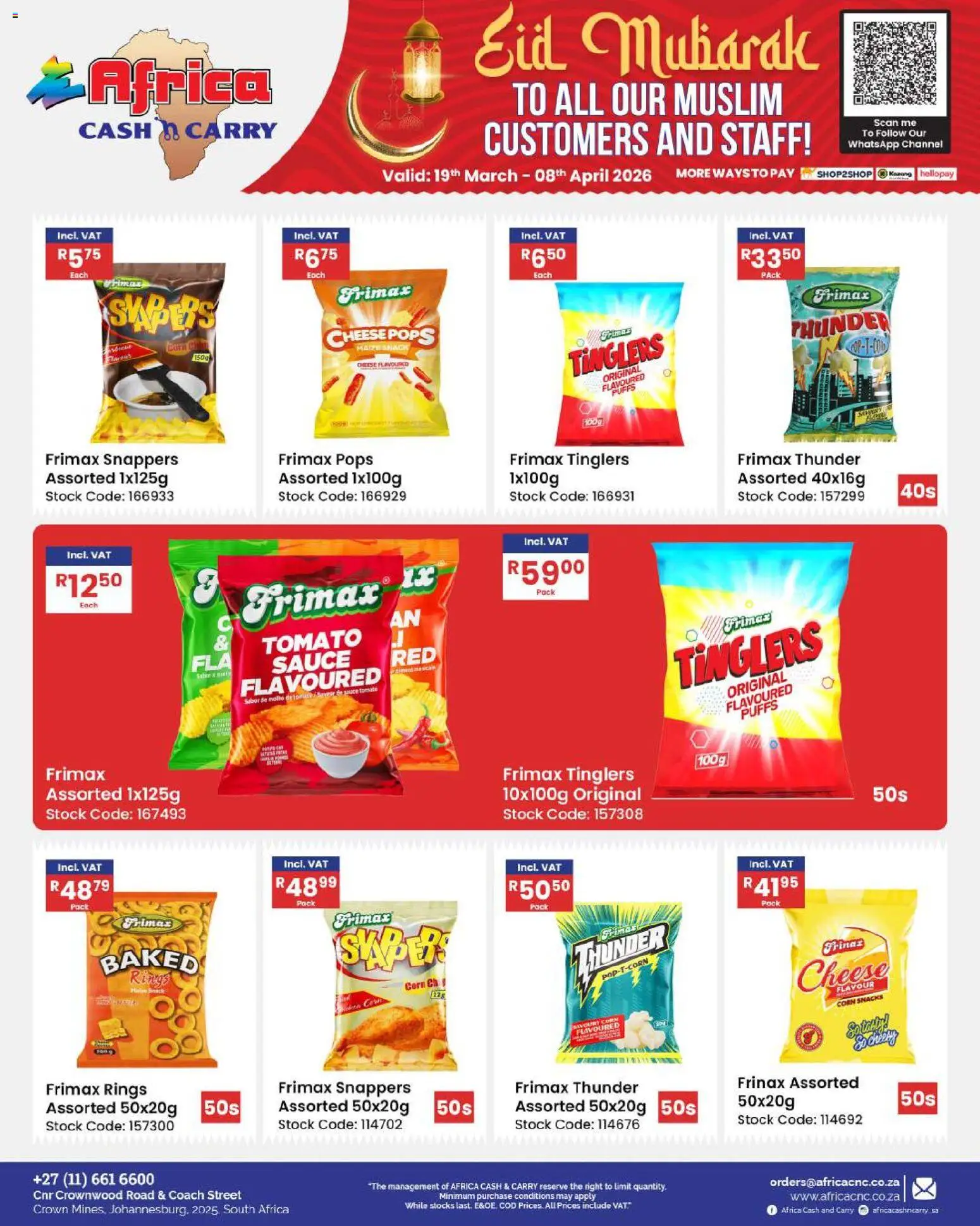 New Africa Cash & Carry catalogue – valid from 19.03.2026 | Page: 15 | Products: Corn, Cheese, Snacks, Stock