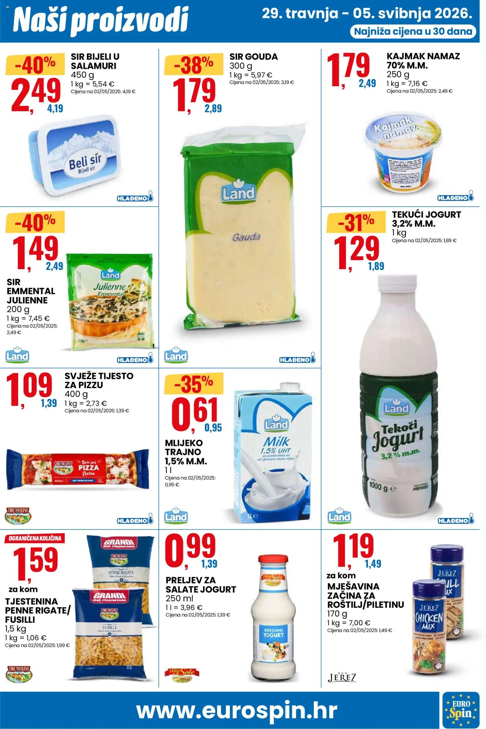 Eurospin katalog | vrijedi od 29.04.2026 | Stranica: 9 | Proizvodi: Mlijeko, Sir, Tijesto za pizzu, Gouda