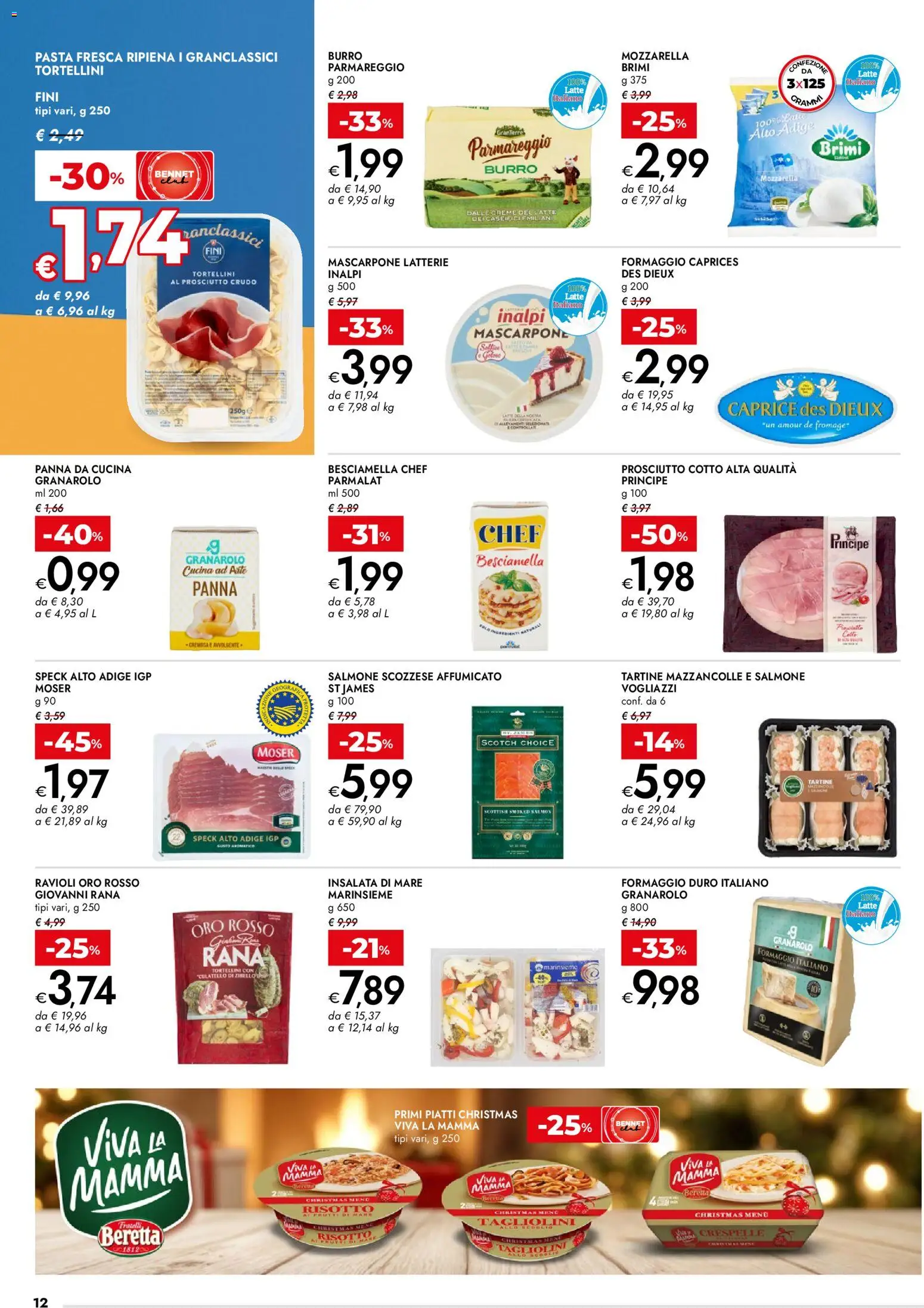 Volantino bennet del 27.11.2025 | Pagina: 12 | Prodotti: Prosciutto Cotto, Panna, Mazzancolle, Latte
