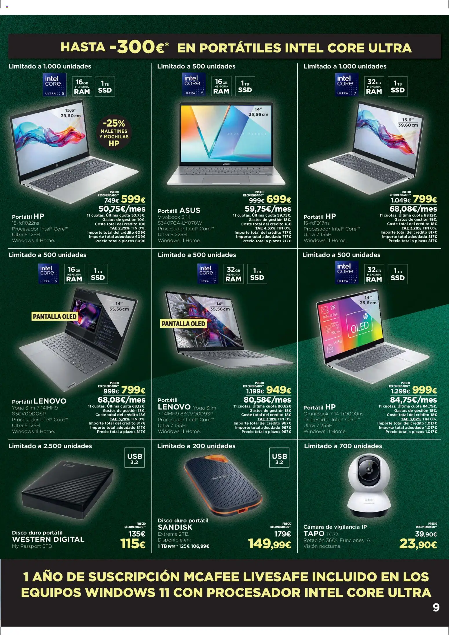 El Corte Inglés Black Friday │ válido desde el 24.11.2025 | Página: 9 | Productos: Portátil HP, Portátil Lenovo, Cámara, Disco